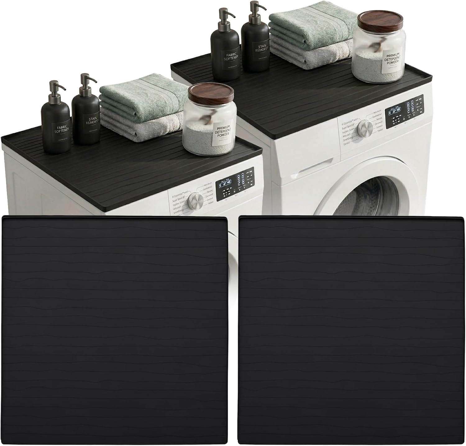 2PC Washer And Dryer Topper Protector Mat 25"x25" Washing Machine Top Cover | Silicone Non-Slip Waterproof Washer and Dryer Covers For The Top Load, Dust Guard, Laundry Cover Top (Onyx /Dark Grey)