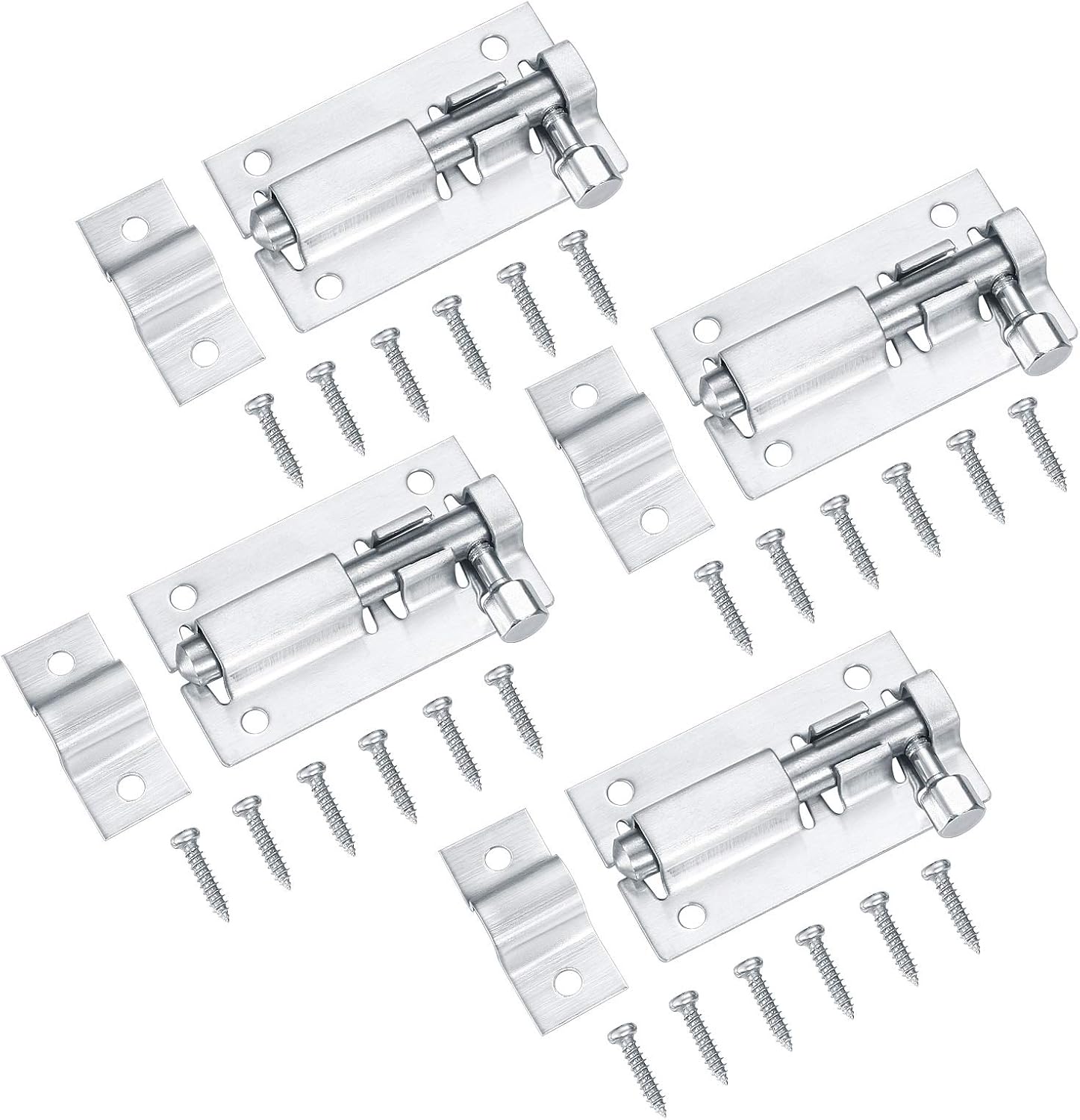 4 Pcs Door Bolt, Door Bolt Lock Latch, 2 Inch Stainless Steel Heavy Duty Barrel Sliding Latch Lock, Strong Door Security Bolts with Screws for Shed Doors, Gates, Outhouse Doors, Bathroom(50mm, Silver)