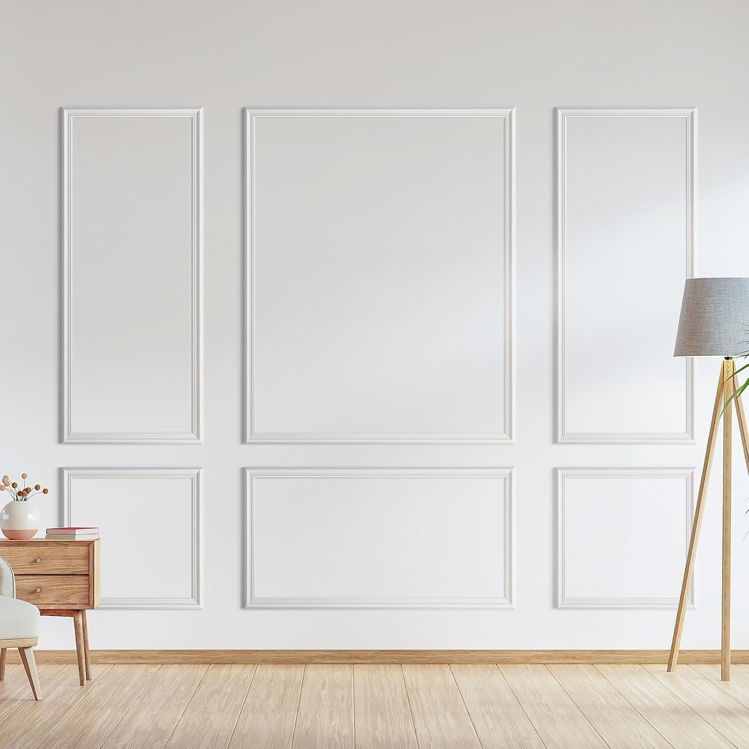 Peel and Stick Wall Molding Kit, Accent Wall Panels for Interior Wall Decor with Double-Sided Tape, 3 Set Pre-Cut PS Wainscoting Panels (50 * 40 in)