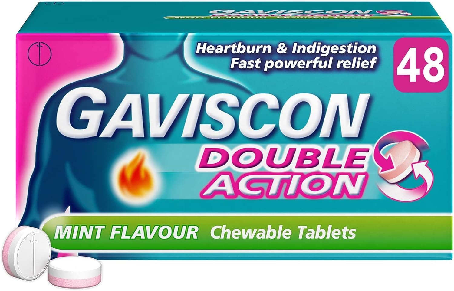 Gaviscon Double Action Tabs Heartburn Indigestion Mint 48s