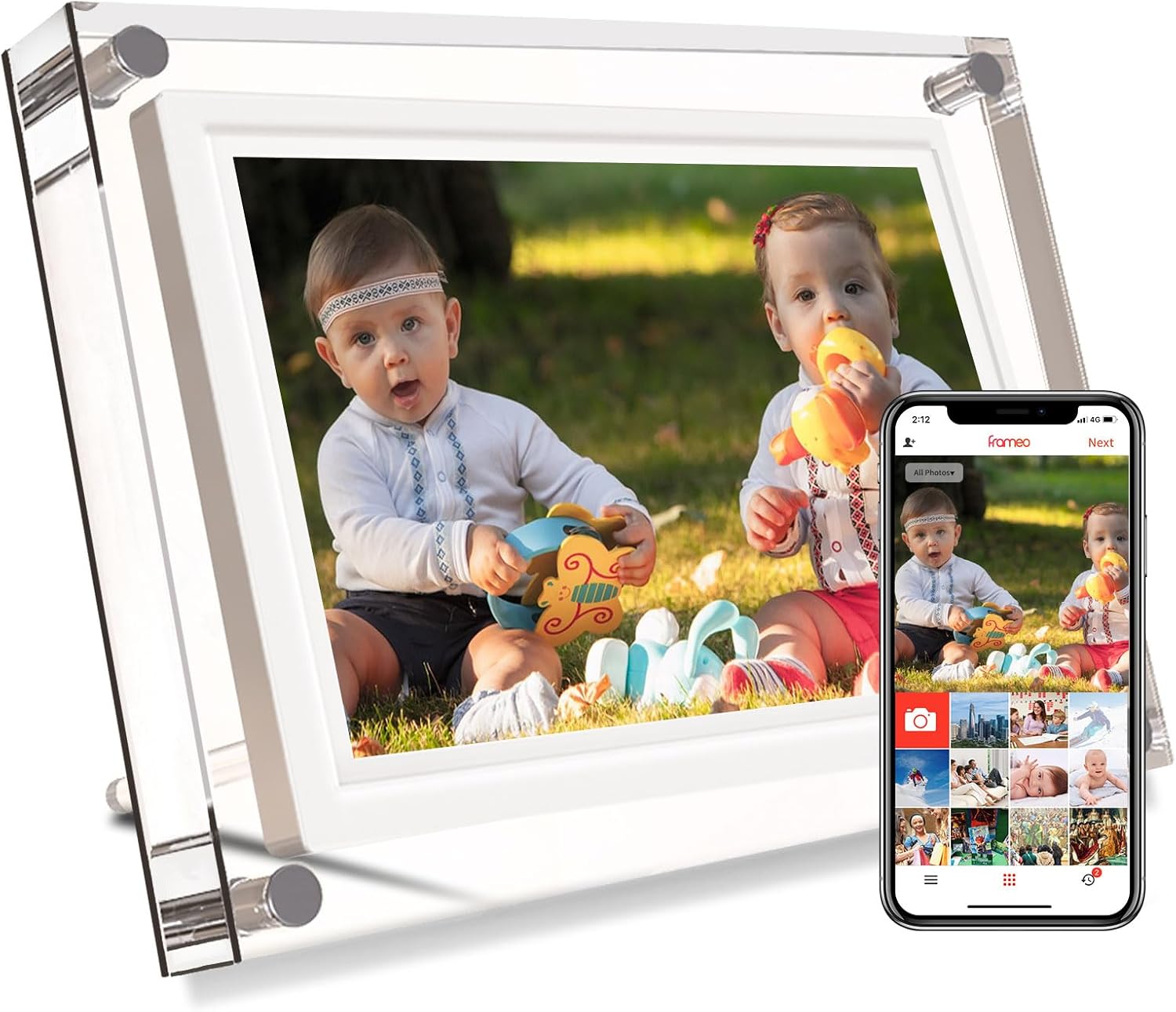 Frameo 10.1inch Acrylic WiFi Cloud Digital Photo Frames with 800 * 1280 IPS Touch Screen HD Disply,Built-in 32GB Storage Smart Digital Picture Frame,Share Your Moments