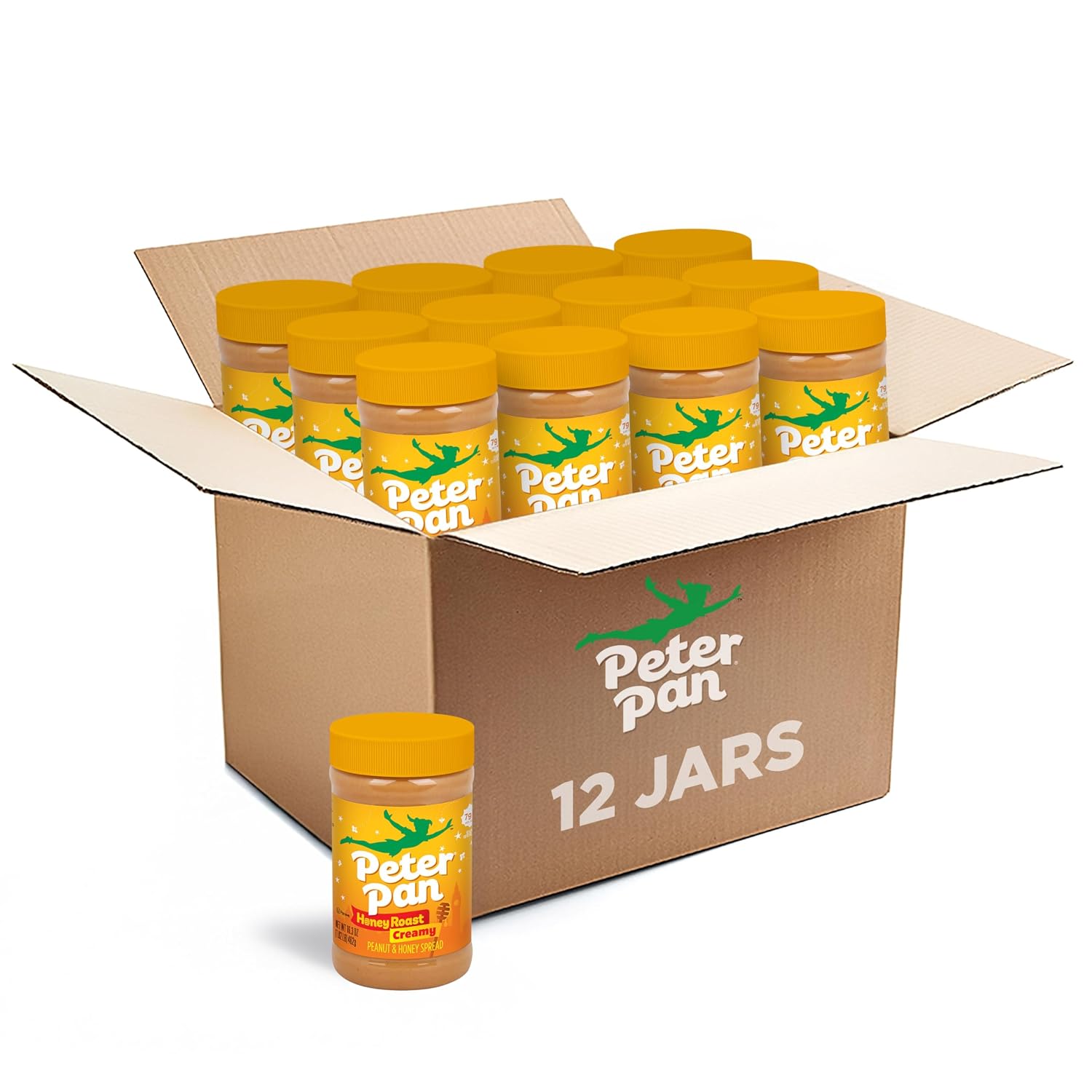 Peter Pan Creamy Honey Roast Peanut Butter, Gluten Free 16.3 oz Jar 12 Pack