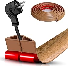 Floor Cord Cover Self Adhesive Cord Hider Floor 10FT Floor Cable Management Power Cord Protector Floor Electric Cord Covers for Offices, Gym, Exhibitions, Cable Cavity:0.39"(W) x 0.27"(H) Brown Wood