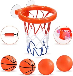 Bath Toys - Bathtub Basketball Hoop for Kids Toddlers,Bath Toys Shower Toys for Kids Ages 4-8,Suction Cup Basketball Hoop & 4 Soft Balls Set for Boys Girls