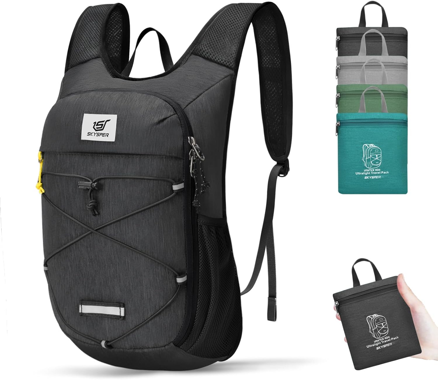 SKYSPER Foldable Hiking Backpack - 10L Small Lightweight Daypack Breathable Travel Backpacks for Men Women