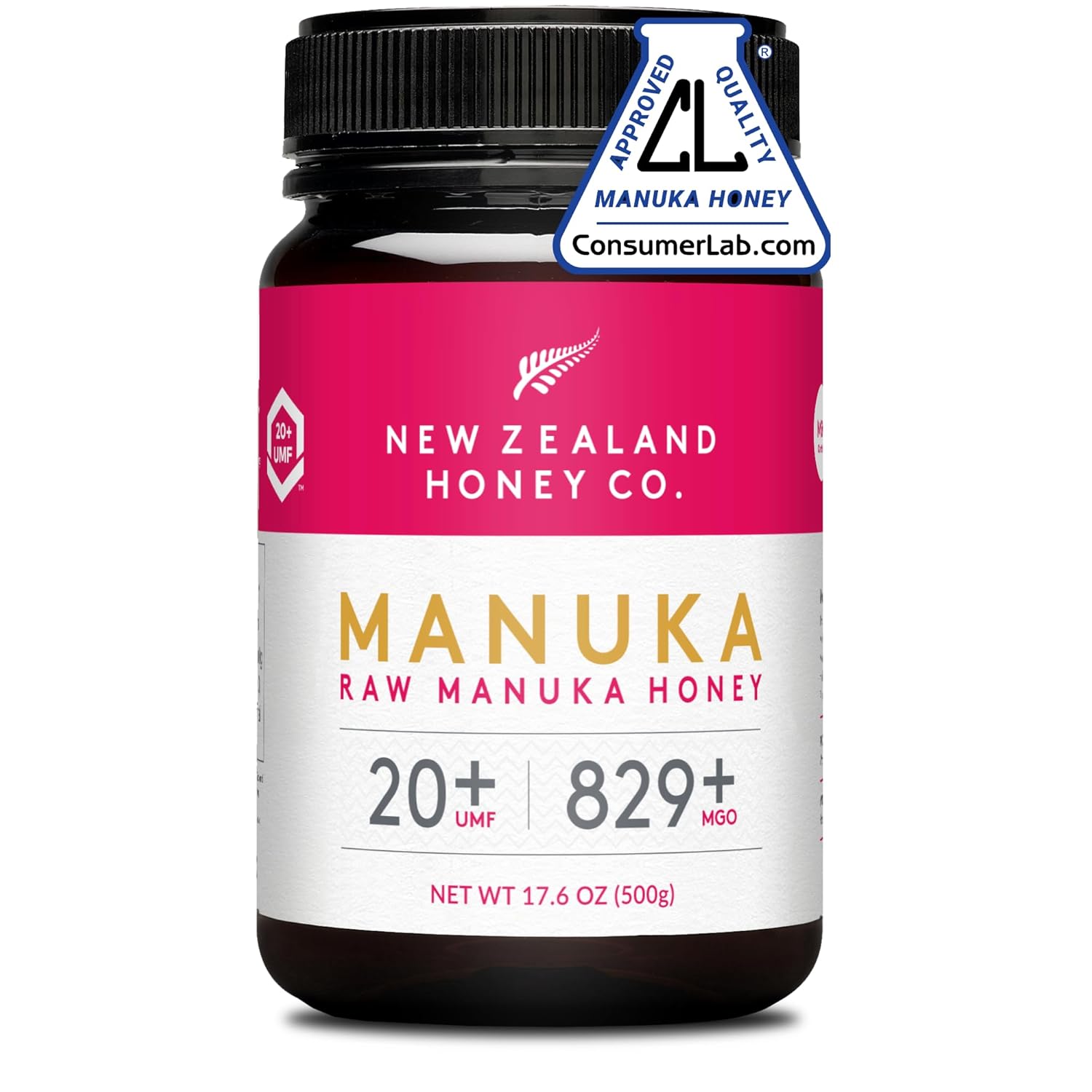 New Zealand Honey Co. Raw Manuka Honey UMF 20+ / MGO 829+ | UMF Certified | 17.6oz | Pure Raw Honey
