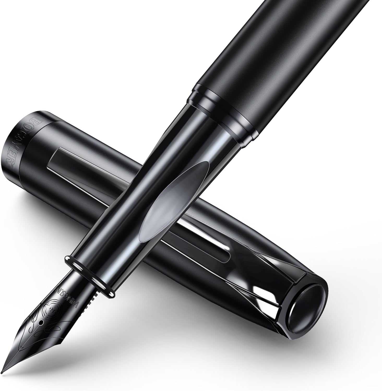 BOCIYER samurai Fountain Pen Set,Hand Polished Medium Titanium Tip,Calligraphy Nib(Bent Nib),Includes 8 Ink Cartridges,Ink Refill Converter*2 And Gift Box,Best Pen Gift Set for Men & Women(Black)