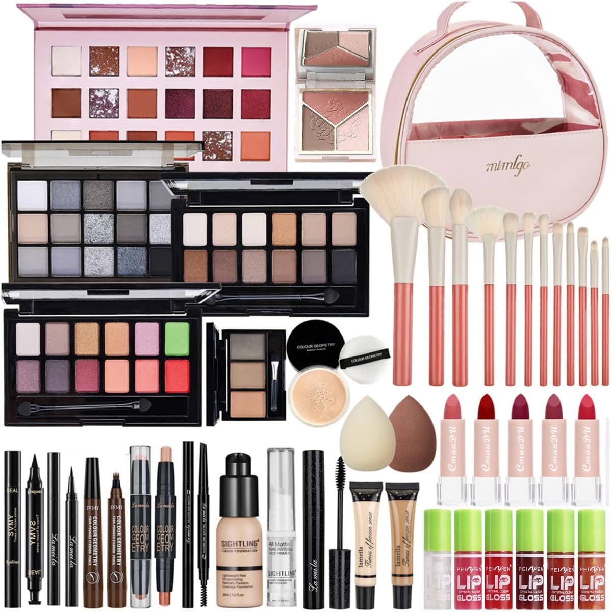 All In One Makeup Kit, Makeup Gift Set, Makeup Kit for Women Full Kit, Makeup Bundle Includes Foundation Eyeshadow Palette Lipstick Eyeliner Mascara Contour Stick Cosmetic Brush Set
