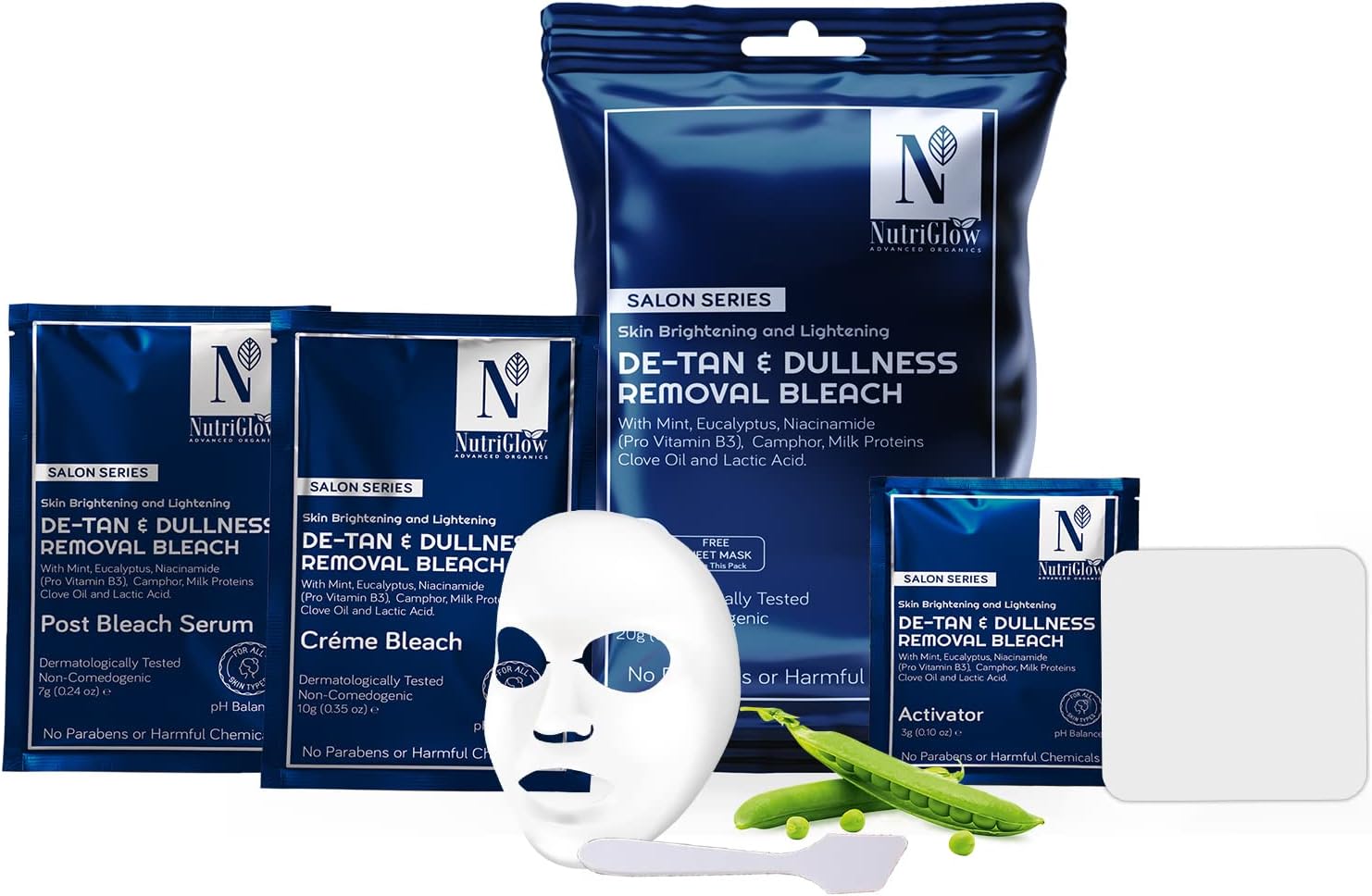 Nutriglow Advanced Organics De-Tan & Dullness Removal Bleach for Skin Brightening and Hair Lightening (6 In 1) - 20G, All Skin Type