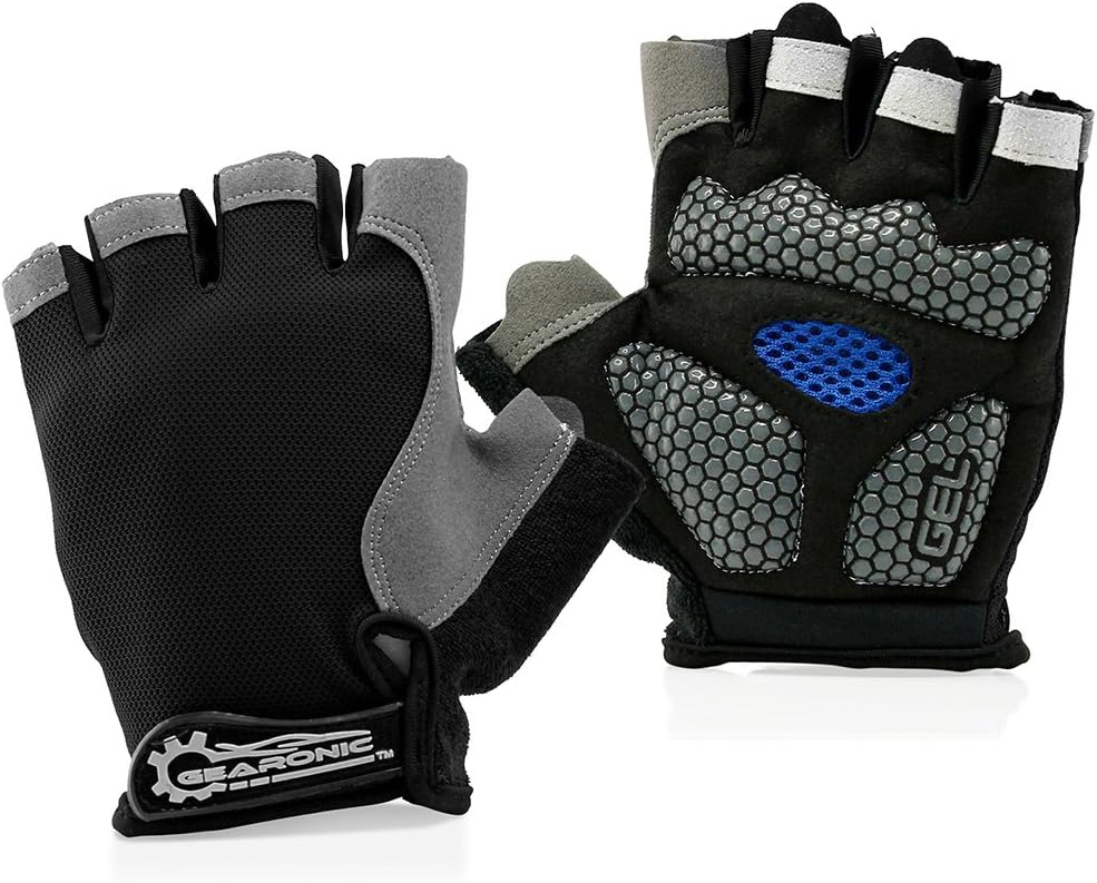 GEARONIC Mens Cycling Gloves, Fingerless Mountain Bike Gloves for Men, Breathable MTB bicycle gloves, Gel Padded Road biking gloves, Anti-slip Road Motorcycle Gloves for Men/Women, Half Finger Guantes