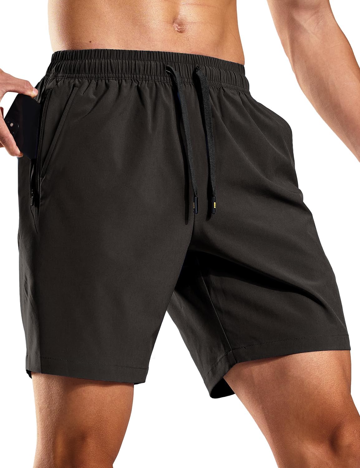 MIER Men's Workout Running Shorts 7 Inch Lightweight Athletic with Zipper Pockets No Liner Quick-Dry Gym Active Shorts