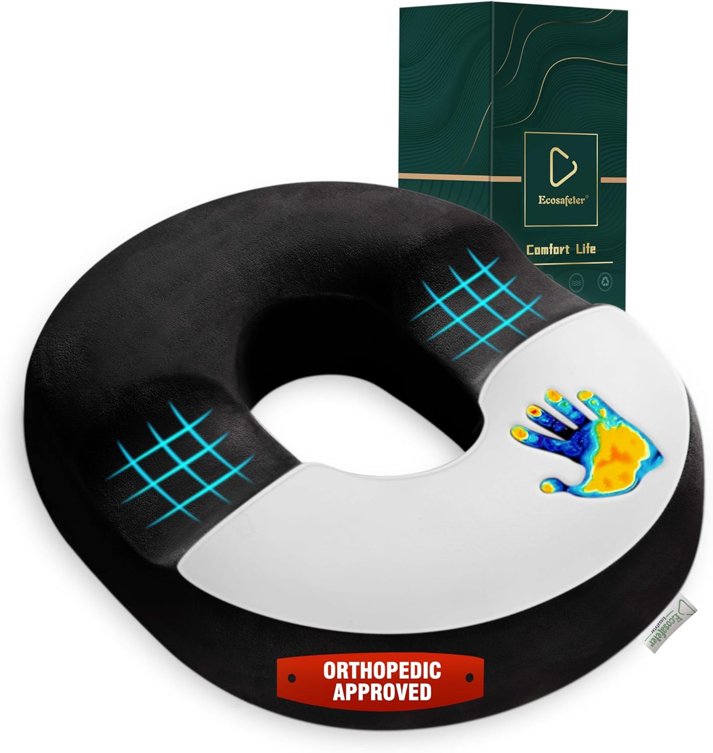 Ecosafeter Donut Cushion Memory Foam Hemorrhoids Cushion For Postpartum & Coccyx & Tailbone Pain Pressure Relief For Office Chair,Wheelchair,Office,Car Seat