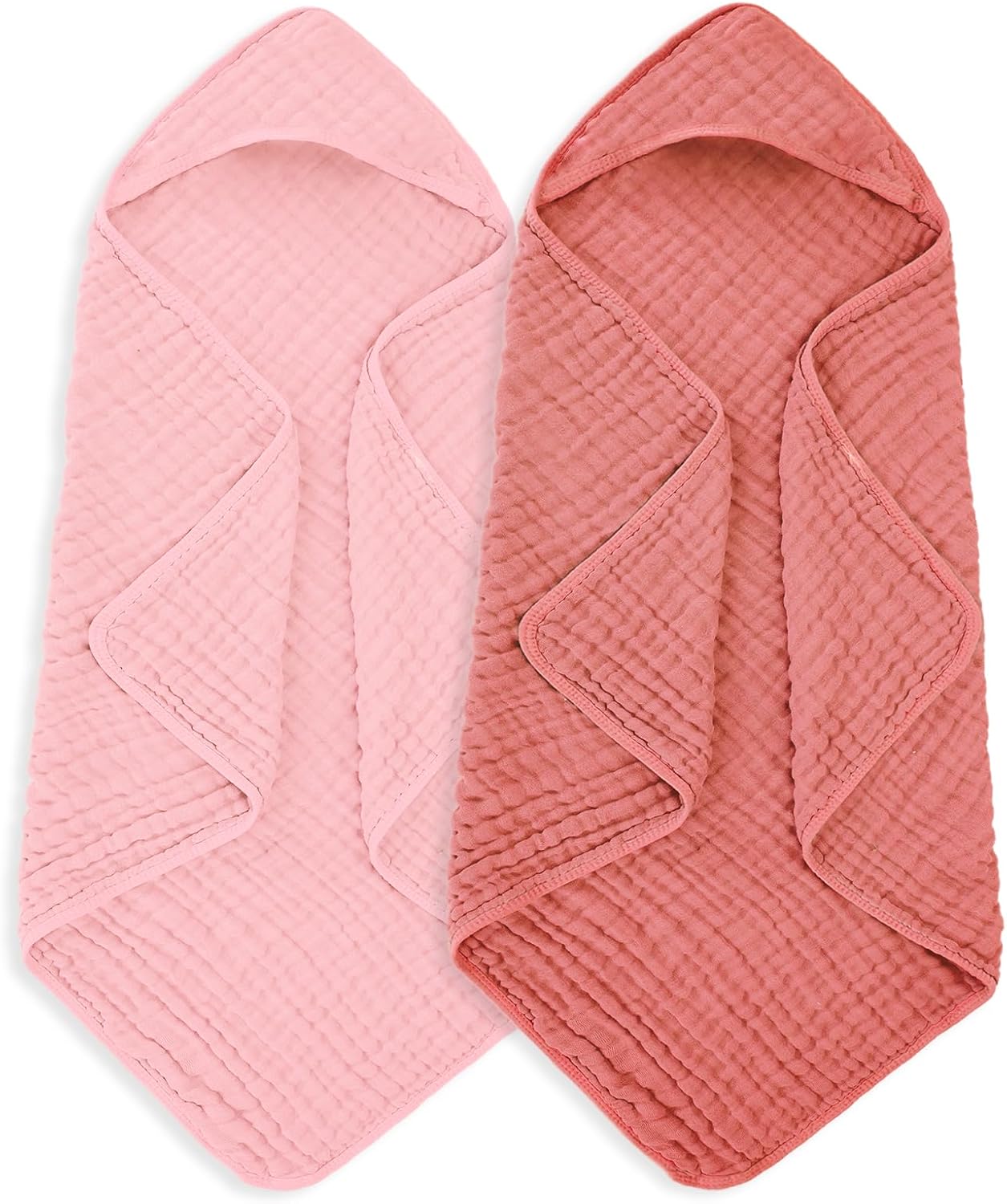 MIGIOL Muslin Hooded Baby Towels 100% Cotton ，Super Soft Muslin Baby Bath Towel - 32 x 32 Inches, Suitable for Newborn and Young Children up to 3 Years Old. (Light Pink & Dark Pink)