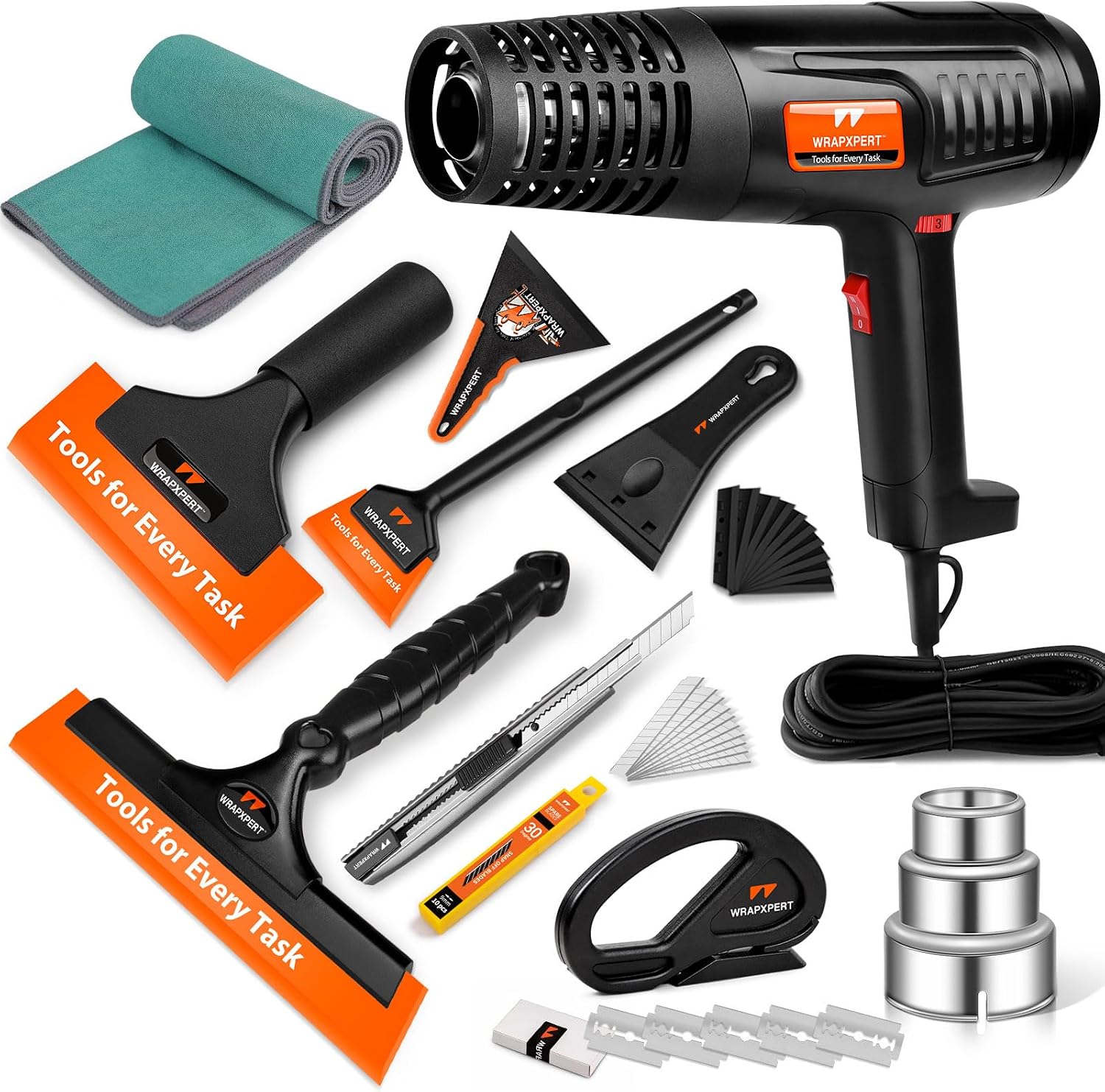 WRAPXPERT Window Tint Tools Kit Car Tinting Tools with Heat Gun, 3 x Car Window Squeegees, Utility Knife, Film Cutter, Plastic Razor Scraper, Towel, Tools for Vehicle Window Film Application