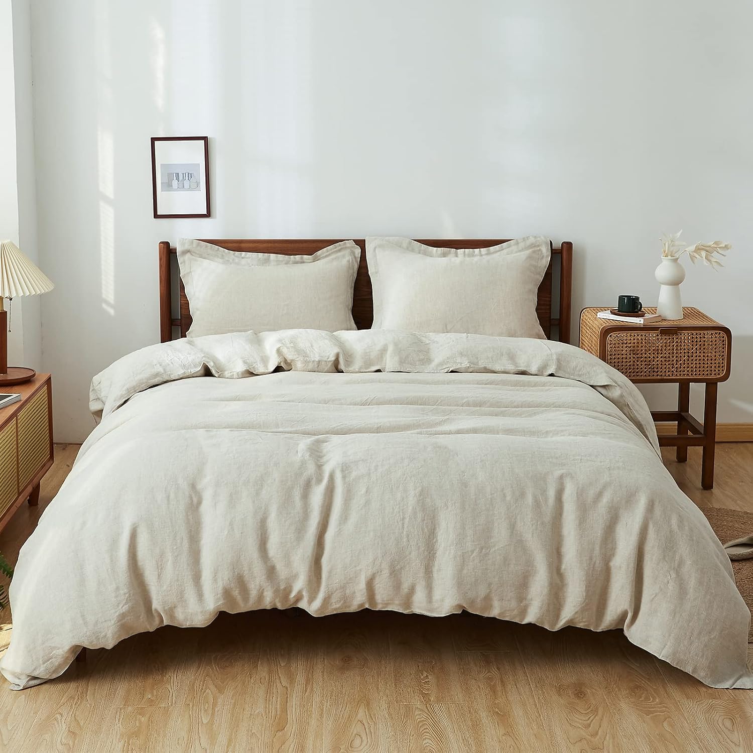 Simple&Opulence Super King Duvet Cover Set-100% Linen Duvet Cover-1 Breathable Soft Quilt Cover with 2 Pillowcases-Luxury Hypoallergenic Flax Linen Bedding-Nature Linen