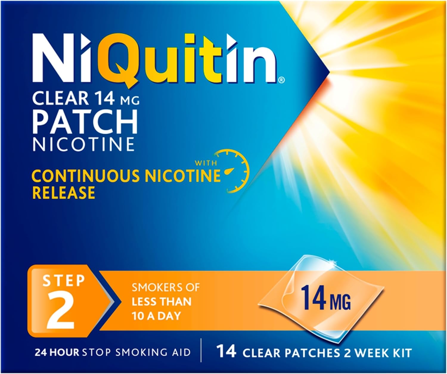 NiQuitin 14mg Nicotine Patches (Step 2-14 Clear Patches) - 24 Hour Craving Control - 1 Week Treatment Patches to Help Quit Or Reduce - Discreet Transparent Stop Smoking & Vaping Aids