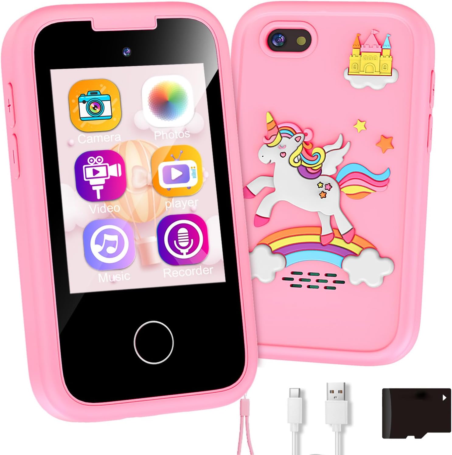 ASIUR Kids Smart Phone for Girls Children's Christmas Birthday Gift for Boys, Toddler Pretend Smartphone Play Fake Cellphone with Games, MP3 Music Player, 3 4 5 6 7 8 9 10 Years Old Toys(Pink)