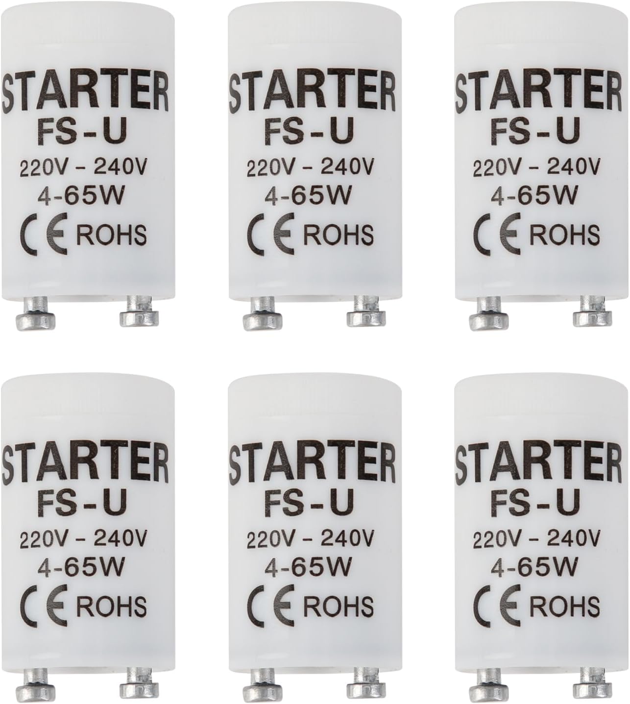 IBEIKE Fluorescent Light Starter Switches - 6 Pcs 4-65w/220-240V Starters for Fluorescent Tubes Lamps for Fluorescent Tube Strip Light Starter for Fluorescent Lights
