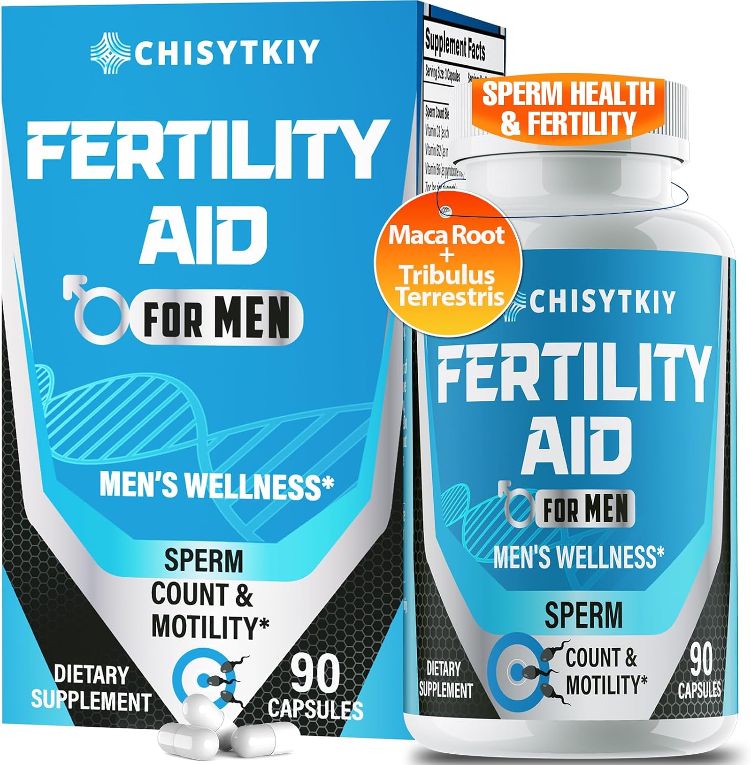 Male Fertility Supplements, Advanced Fertility Supplement for Men Optimal Sperm Count Motility & T-Level with Maca Root, Tribulus Terrestris, Zinc, CoQ10, Pre Conception for Him, 90 Caps