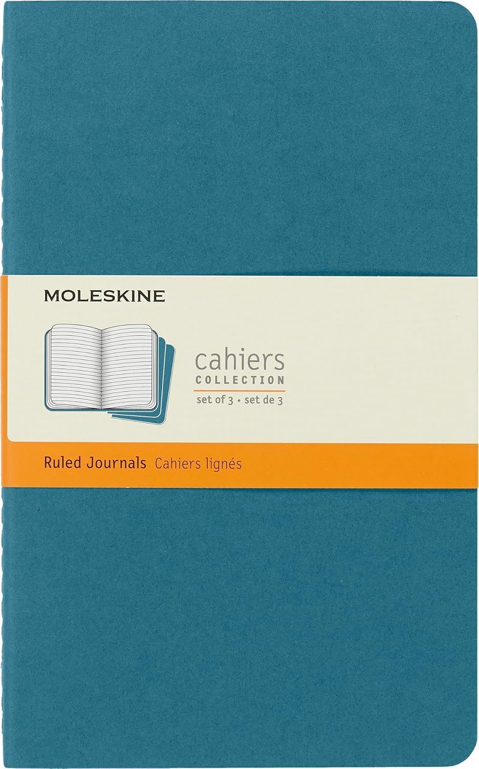 Moleskine Cahier Journal, Set 3 Notebooks with Ruled Pages, Cardboard Cover with Visible Cotton Stiching, Colour Brisk Blue, Large 13 x 21 cm, 80 Pages