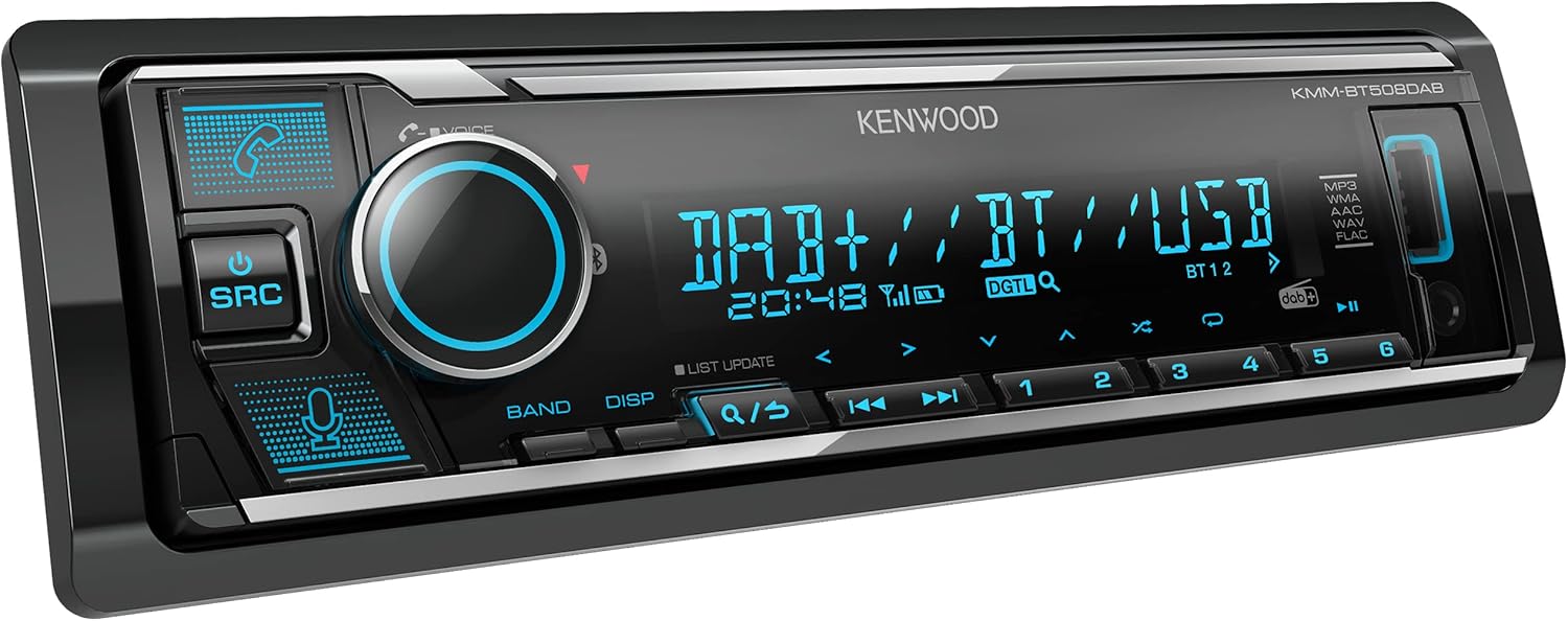 Kenwood KMM-BT508DAB - USB Car Radio with DAB+ & Bluetooth Hands-Free Kit (Amazon Alexa, Sound Processor, USB, AUX, 2 x Pre-Out 2.5 V, 4 x 50 Watt, VAR. lighting, including DAB+ antenna)