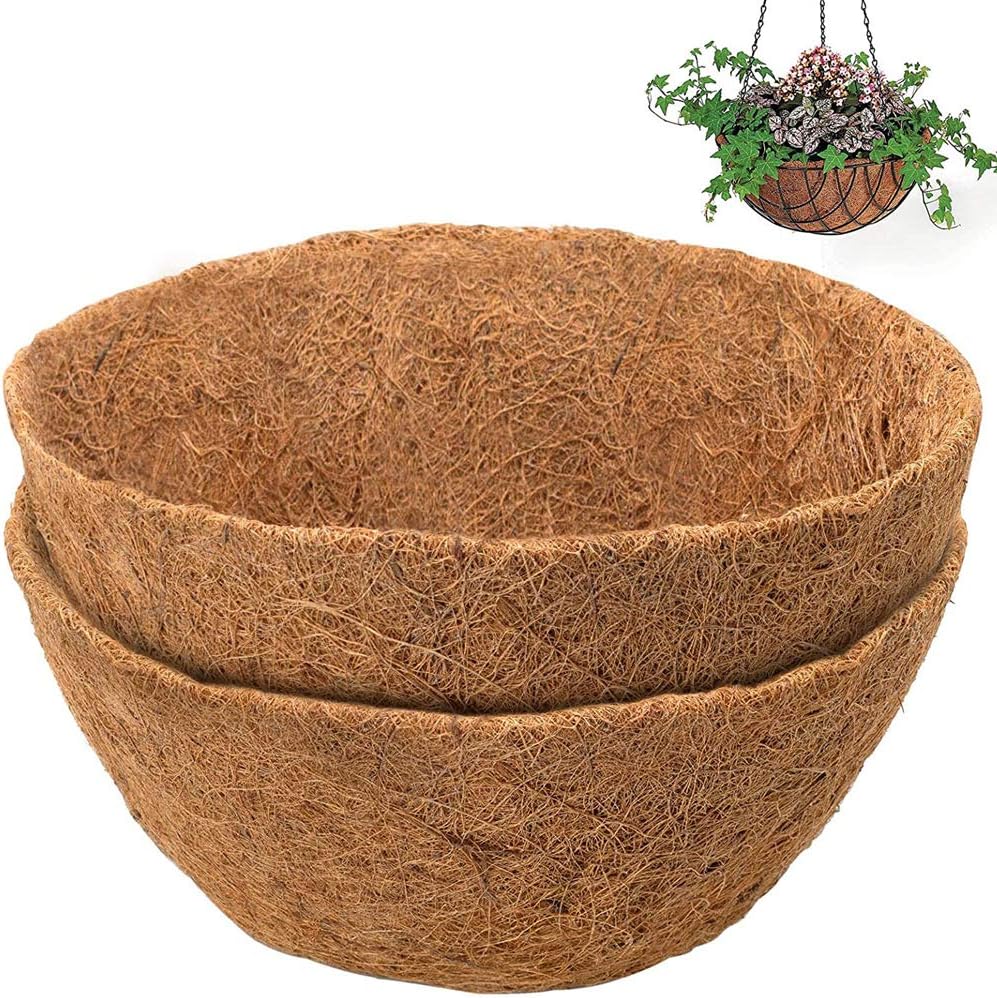 Coir Flower Basket Mat Coconut Planting Blanket Wrought Iron Hanging Basket Lined with Coconut Shredded Garden Gardening Flower Pot (10 inch(2Pcs))