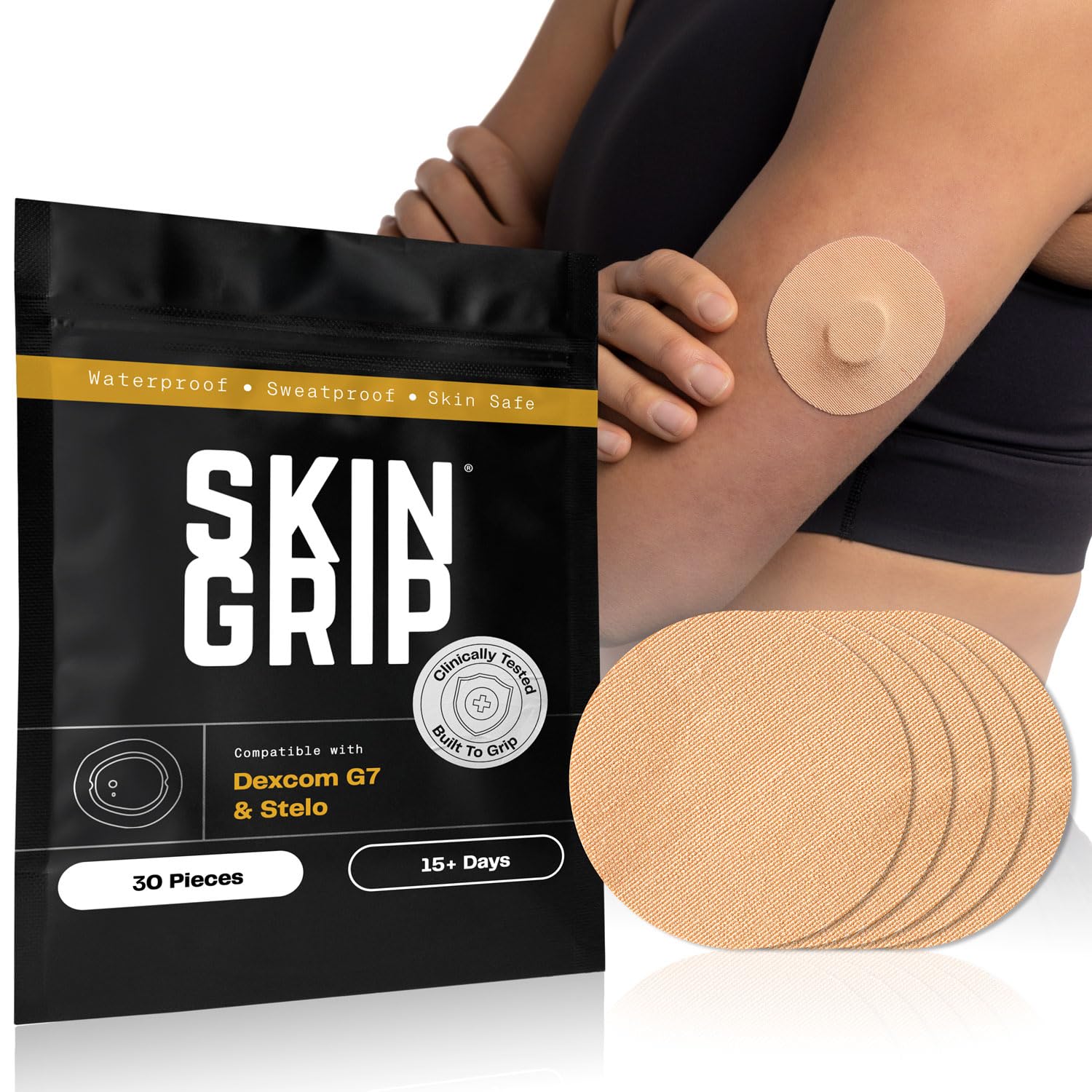 Skin Grip Adhesive Patches for Dexcom G7 & Stelo - Extended Supply(30 Pack)