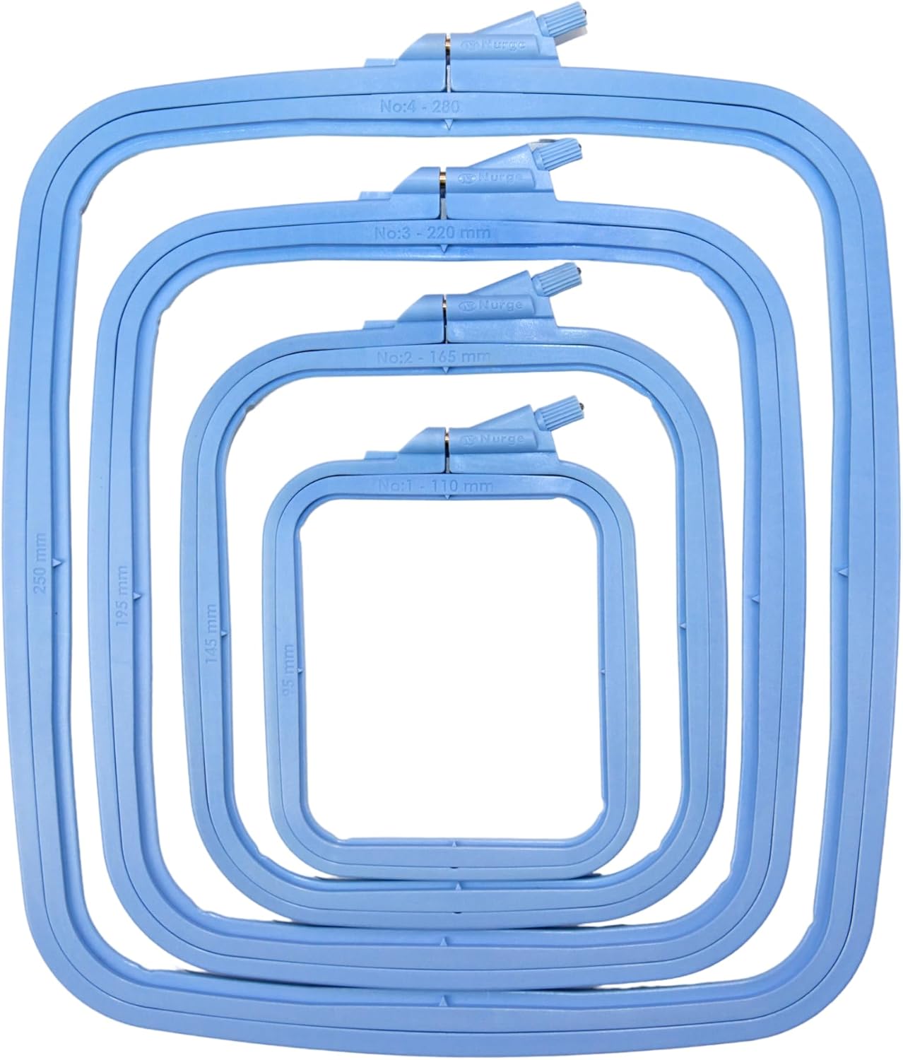Nurge Blue Plastic Square Embroidery Hoops, Cross Stich Hoop, Punch Needle Hoop (4 Pcs Set)