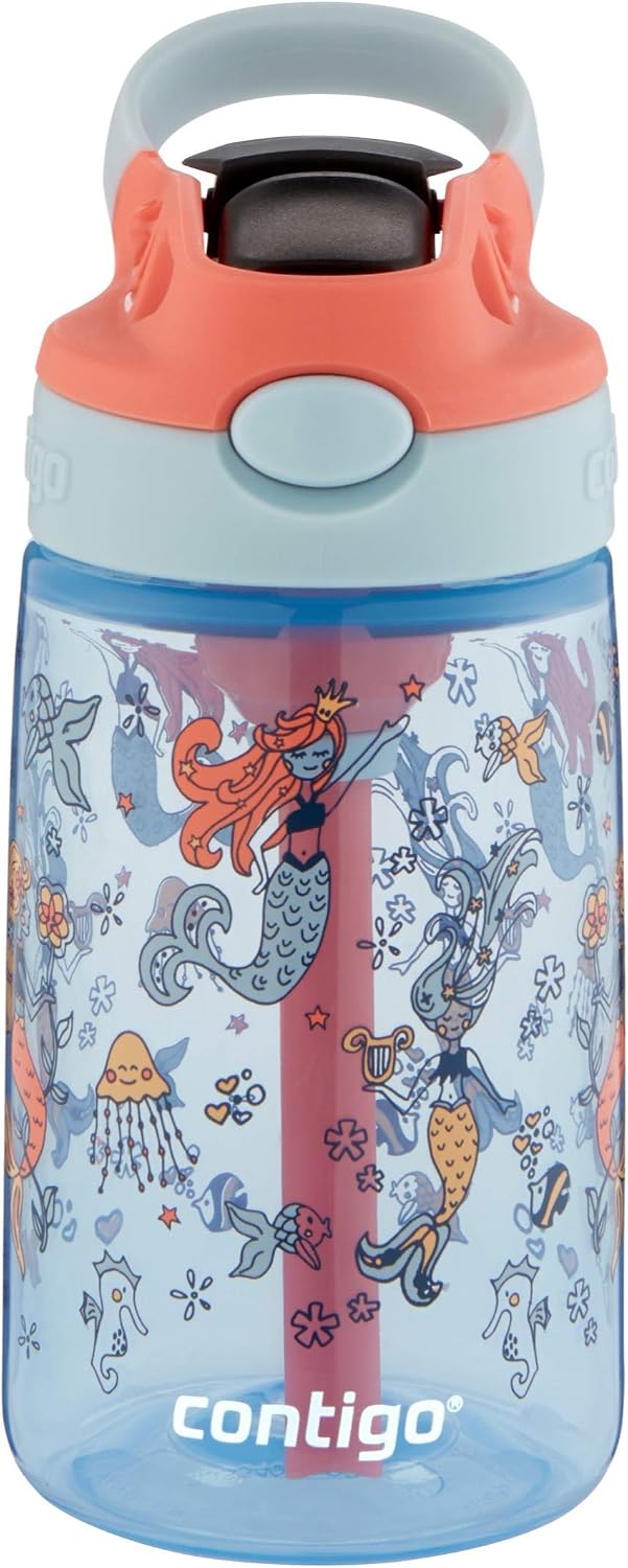 Contigo Kids Straw Water Bottle with AUTOSPOUT Lid, 14oz, Mermaids