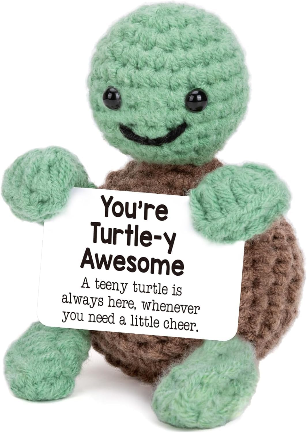 Mini Funny Positive Turtle Gifts, Small Handmade Crochet Animals Cute Stuff, Inspirational Gifts for Women Men Birthday Presents, Emotional Motivational Turtle Decor
