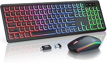 Wireless Keyboard and Mouse Combo - RGB Backlit, Rechargeable & Light Up Letters, Full-Size, Ergonomic Tilt Angle, Sleep Mode, 2.4GHz Quiet Keyboard Mouse for Mac, Windows, Laptop, PC, Trueque