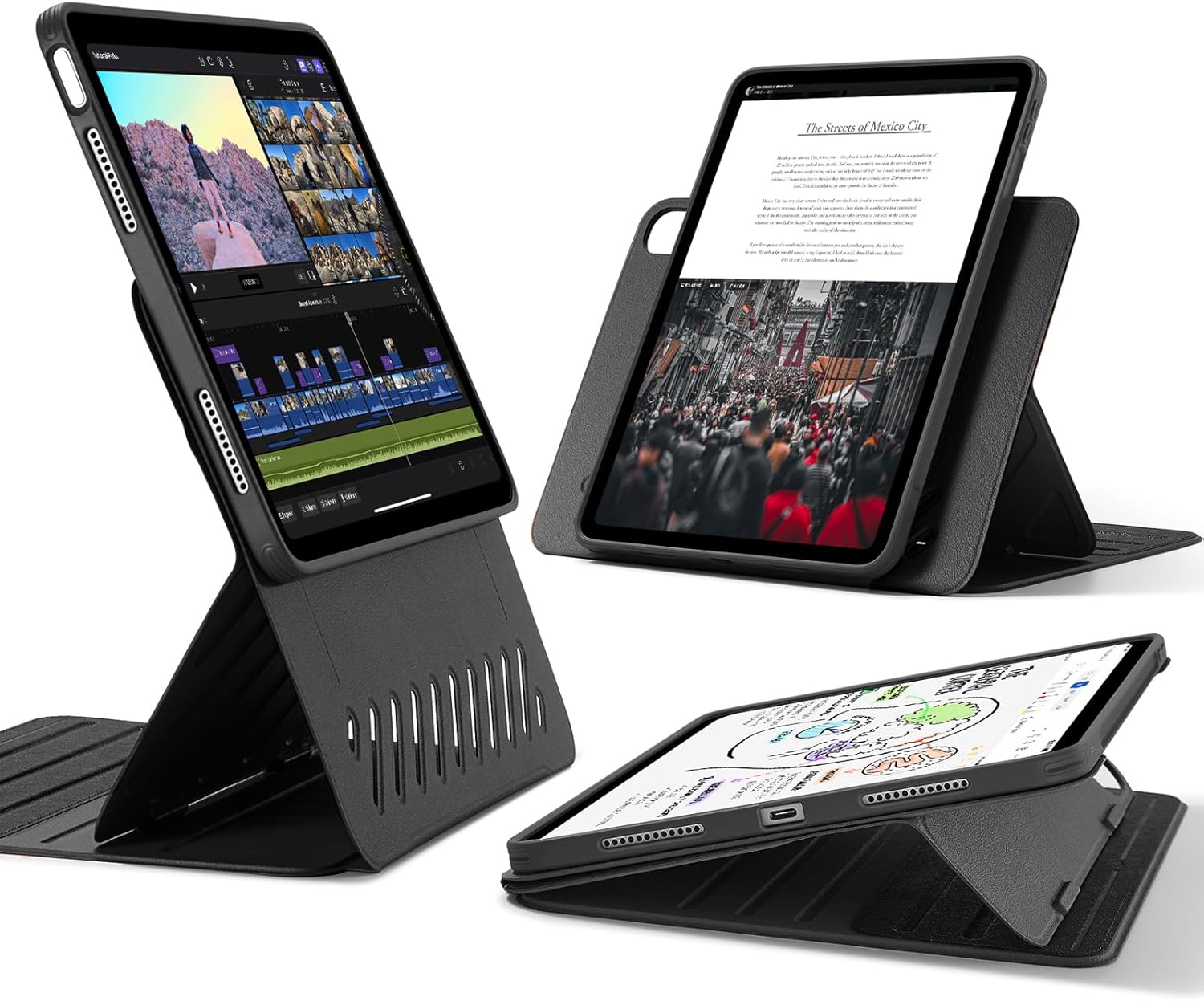 ESR for iPad Air 11 Inch Case M3/M2 (2025/2024), iPad Air 5th/4th Gen Case (2022/2020) 10.9 Inch, Removable Magnetic Cover, Adjustable Portrait/Landscape Stand, 9 Standing Angles, Black