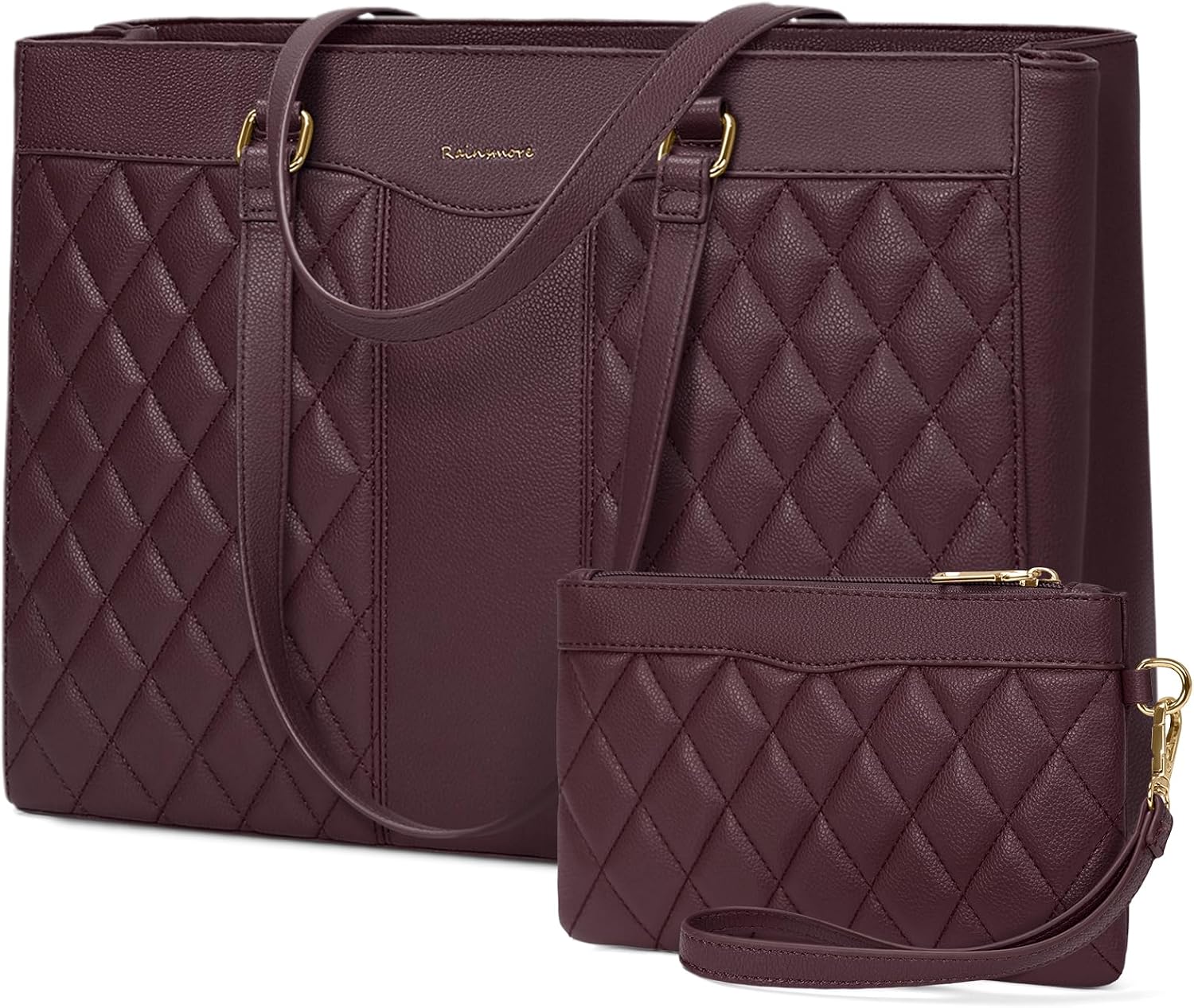RAINSMORE Laptop Handbags for Women 15.6 Inch Ladies Work Bags with Compartments, PU Leather Laptop Tote Bag Waterproof Large Handbag Shoulder Bag for School Office Business