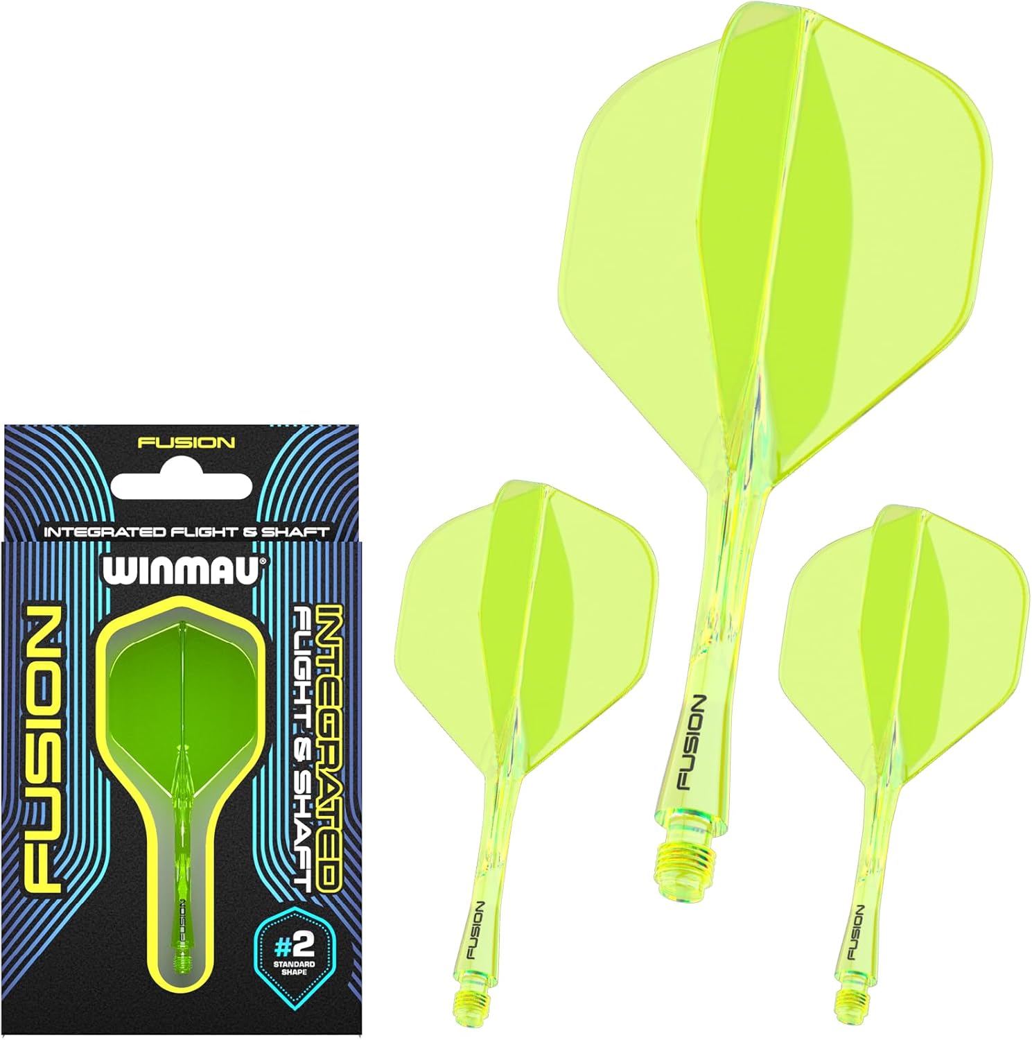 WINMAU Darts Fusion Integrated Flight & Shaft System - No.2 Shape and Design - Available in Short, Intermediate & Medium - Available in Variety of Colours