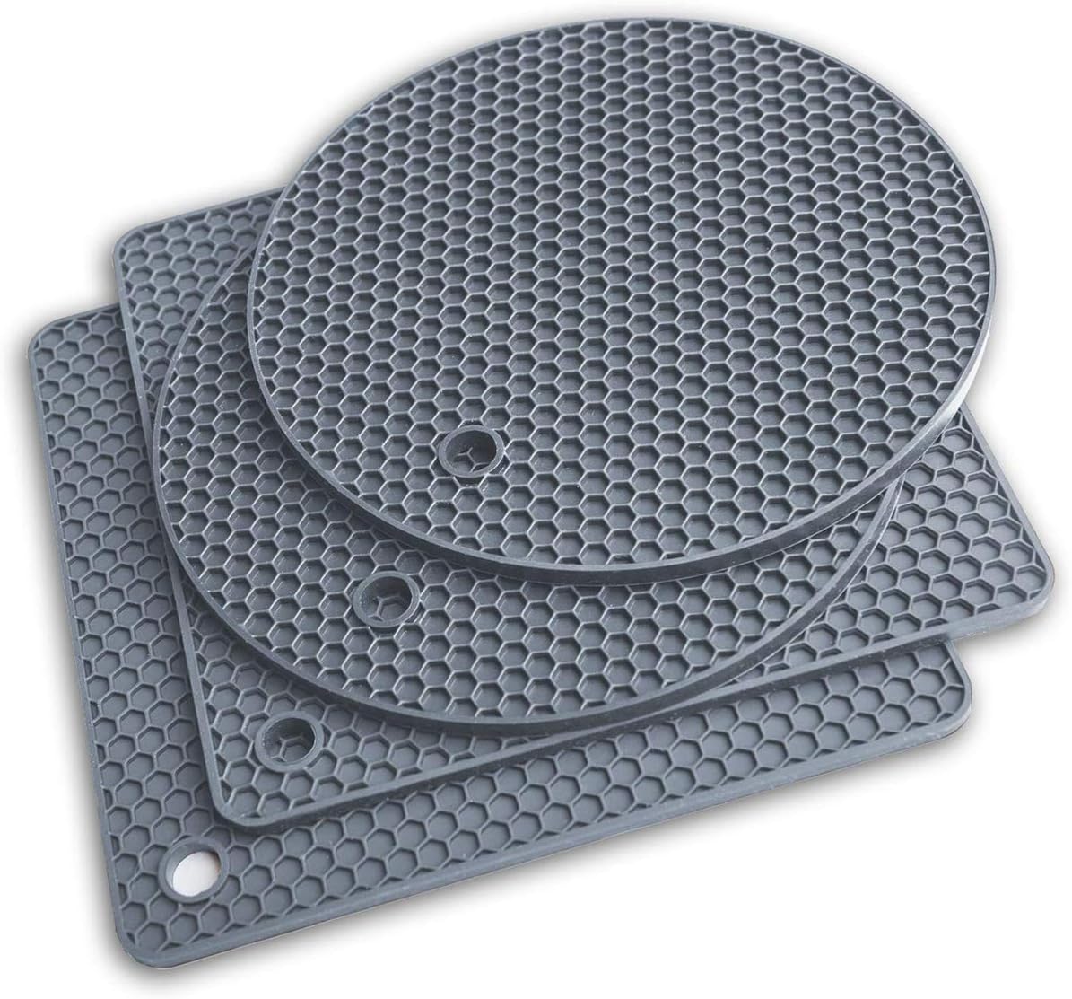 Extra Thick Silicone Trivet Mat Heat Resistant Multi-purpose None slip Table Place Mats for Hot Pots Holder, Pads, Pans, Dishes, Spoon rest, Coasters for Kitchen Cooking & Dining(4pcs Pack) (Grey)