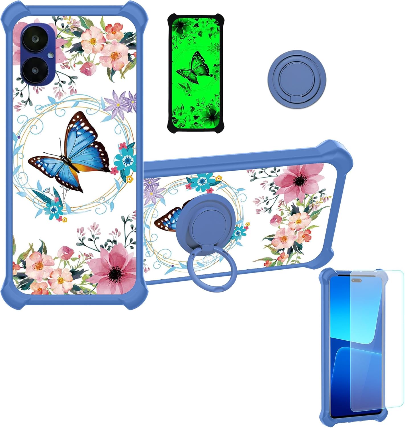 Nuu A15 Case Compatible with Nuu Mobile A15 Phone Case Cover [with Tempered Glass Screen Protector][Hard PC + Soft Silicone][Ring Support] [Luminous Effect] YGL-LHD