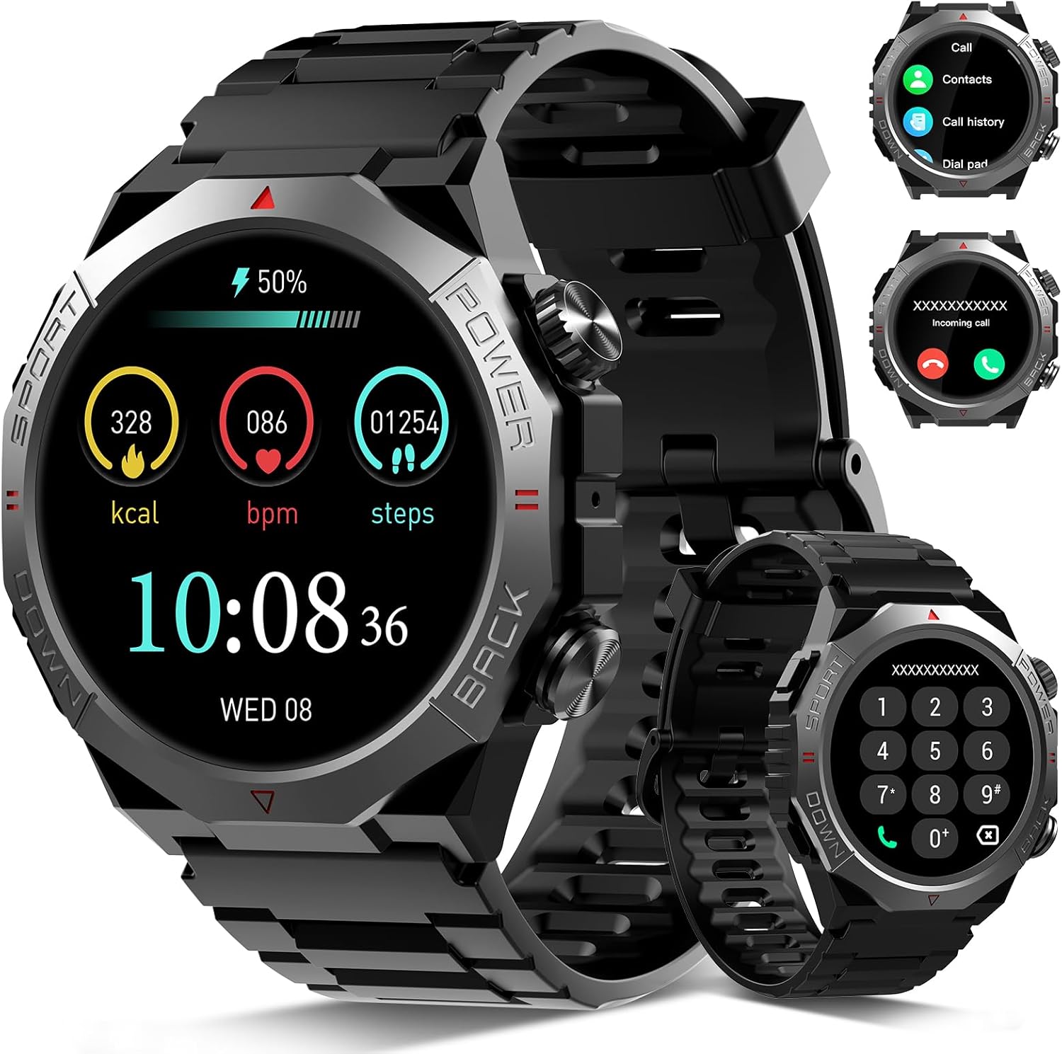 Military Smart Watch for Men Women Answer/Make Calls, 112 Sports Modes Fitness Watch with Sleep Monitor/Step Counter/Activity Tracker, IP68 Waterproof Outdoor Smartwatch for Android IOS, Black