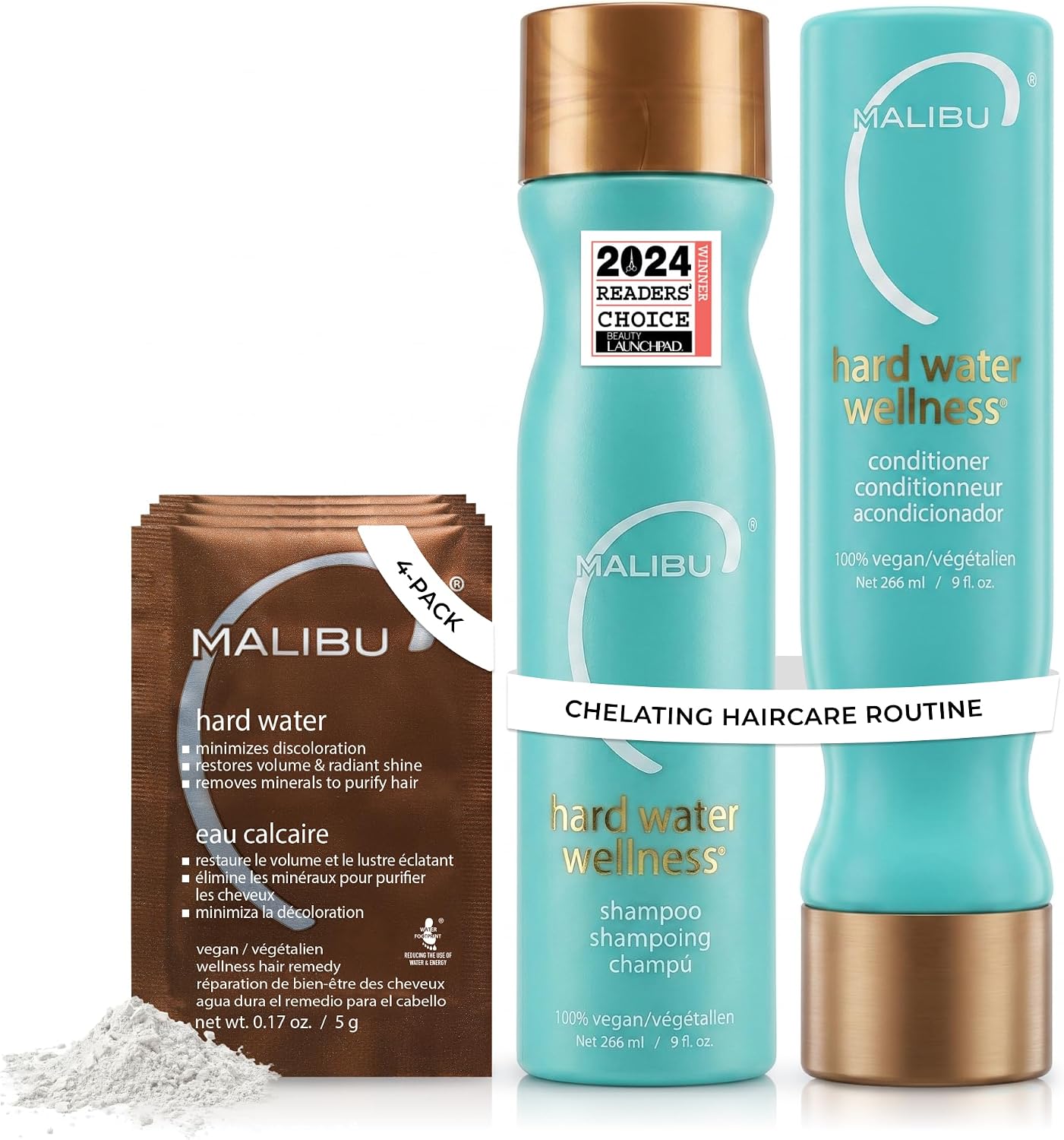 Malibu Hard Water Wellness Treatment Kit, 9 Oz Shampoo, 9 Oz Conditioner And 0.17 Hard Water Treatment