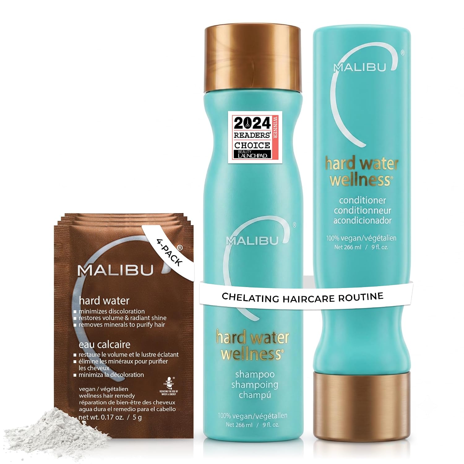 Malibu C Hard Water Wellness Remedy - Hard Water Shampoo, Conditioner & Hair Mask Packets for Removing Deposits and Impurities - Hydrating Hair Care Set (6 Ct)