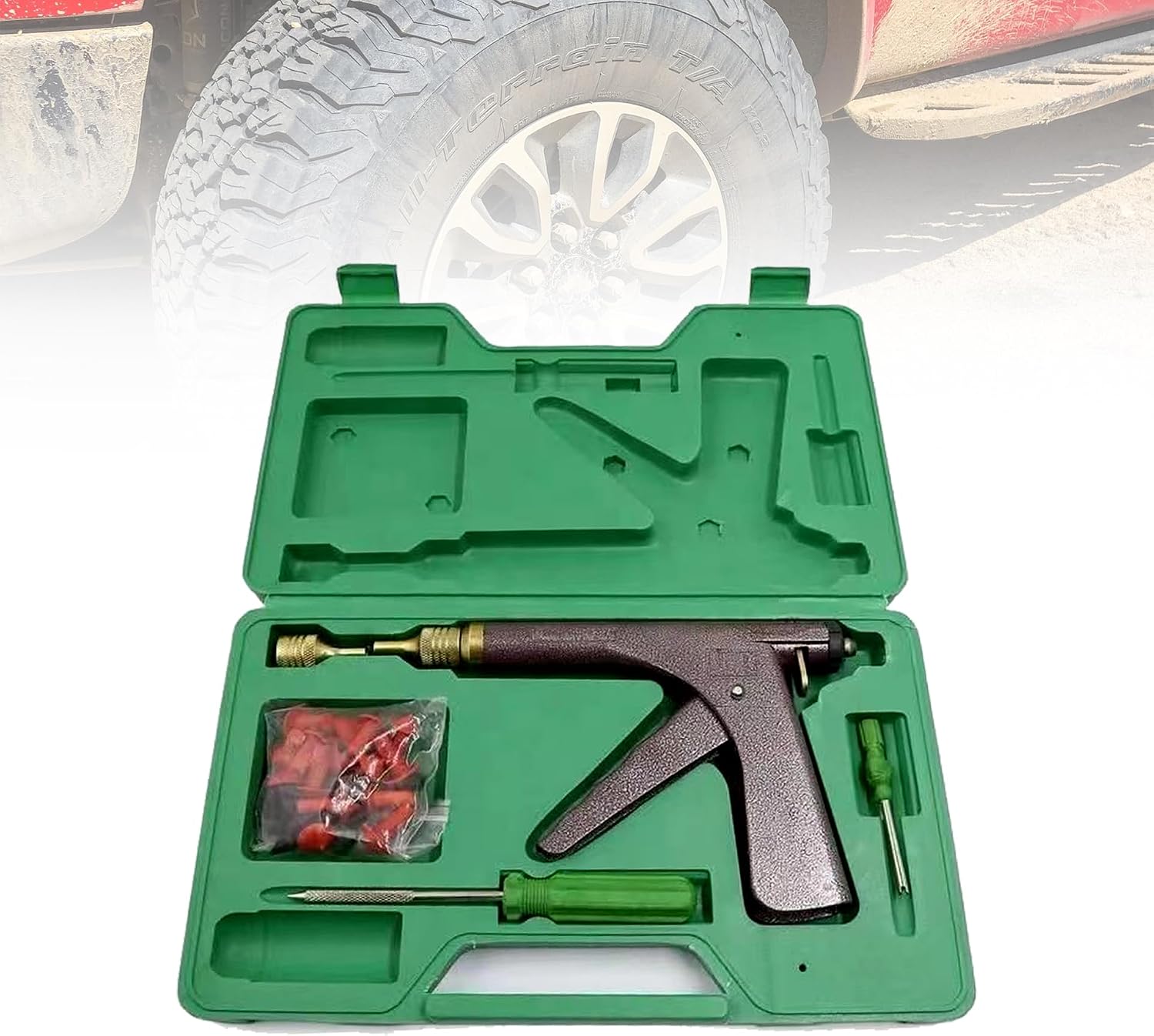 36 Pcs Tubeless Tire Puncture Repair Gun Kit with Hard Storage Case and 30x Mushroom Plugs (36 pcs kit)