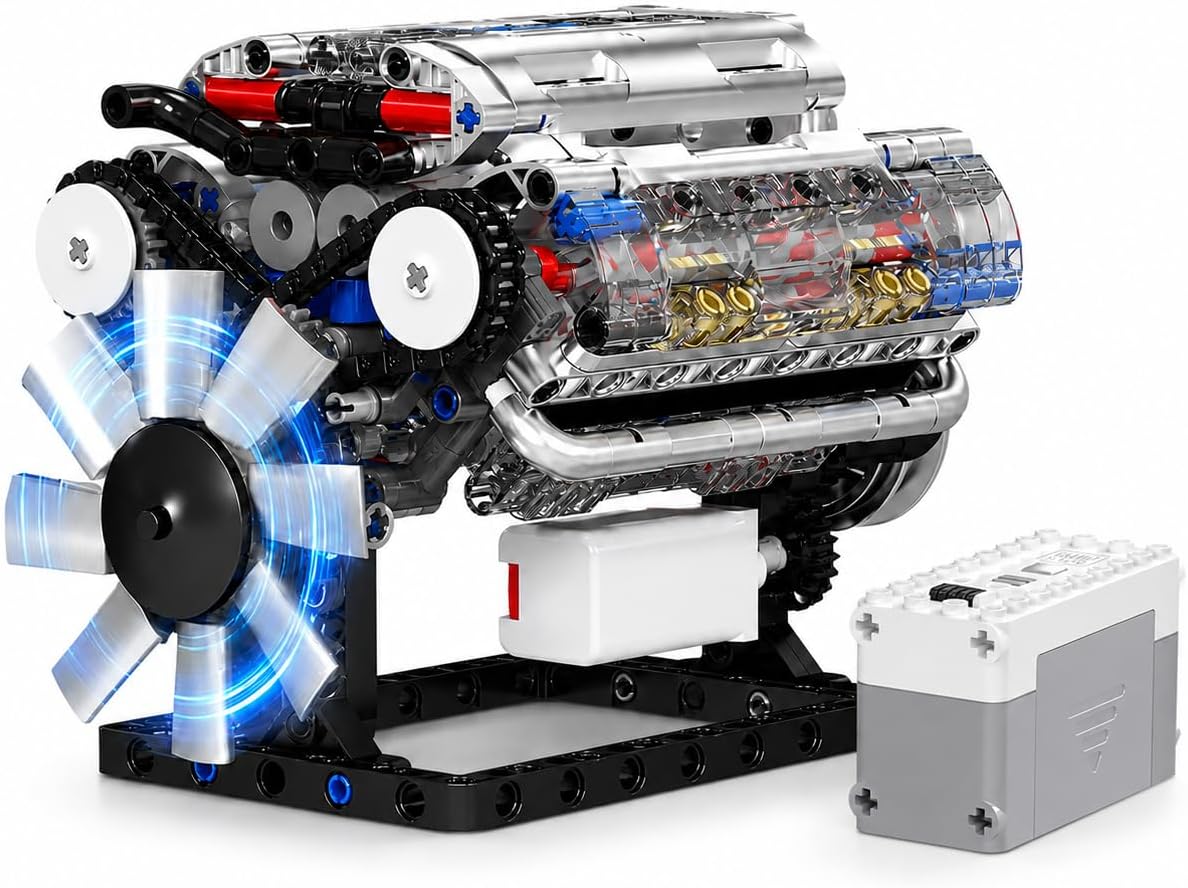 V8 Engine Model Kit 535 PCS Build Your Own Mini Working Engine, Educational 8-Cylinder Petrol Car Engine Replica, Creative Gift Building Kit for Teens Adults Boys Girls 14 Plus