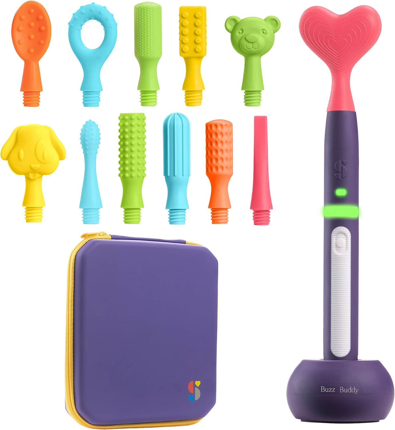 Special Supplies Rechargeable Buzz Buddy Oral Motor Stimulation kit with 12 Soft Textured Interchangeable Heads, Calm Sensory Needs, Support Speech, and Stimulate Self Feeding (Purple)