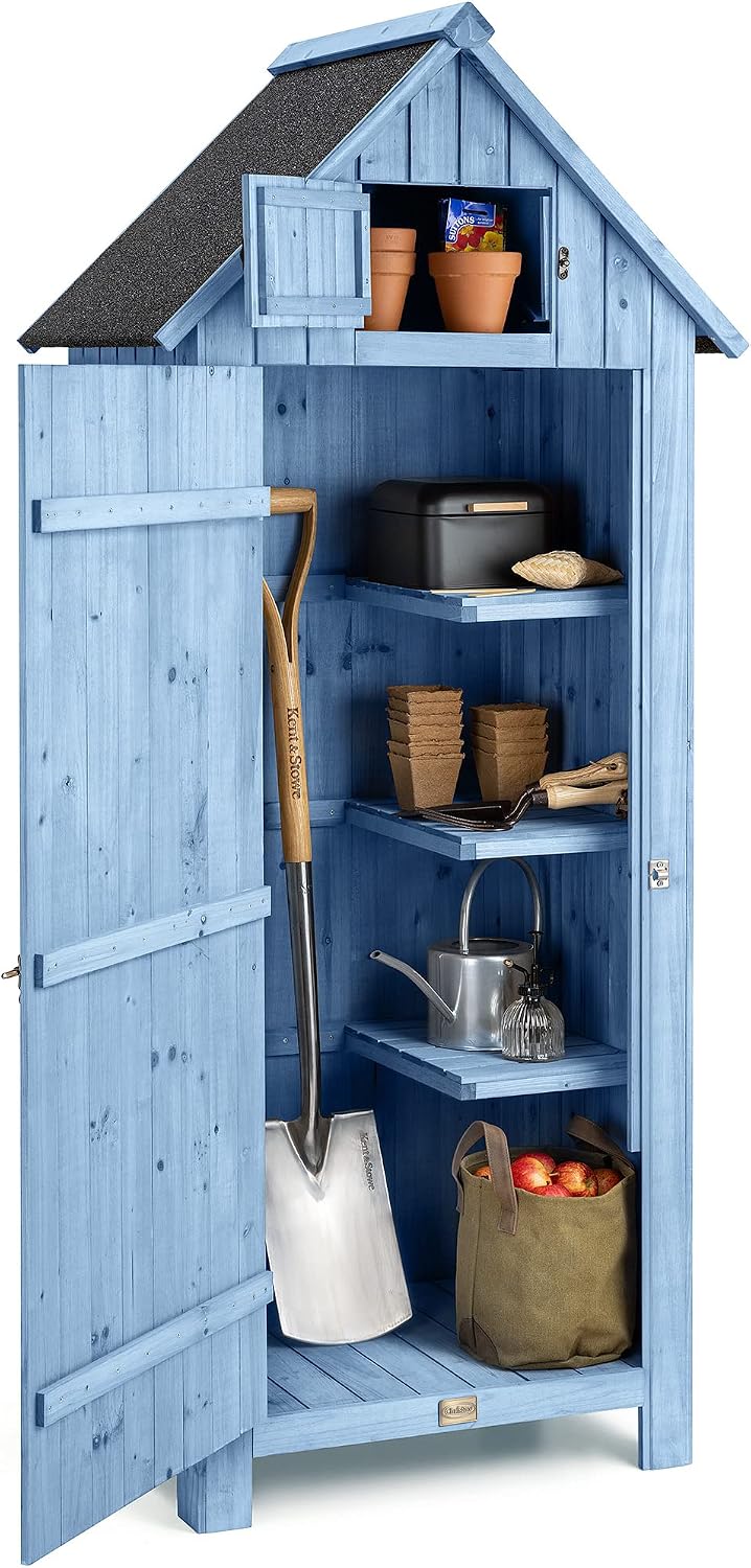 CHRISTOW Narrow Garden Shed, 3 Shelves, Blue