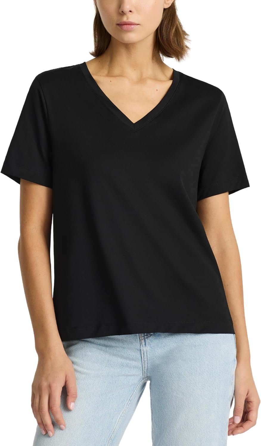Women’s Supima® Mercerised Cotton V-Neck T-Shirt – USA-Grown Cotton, Luxury Finish, Short Sleeve, Flattering Fit