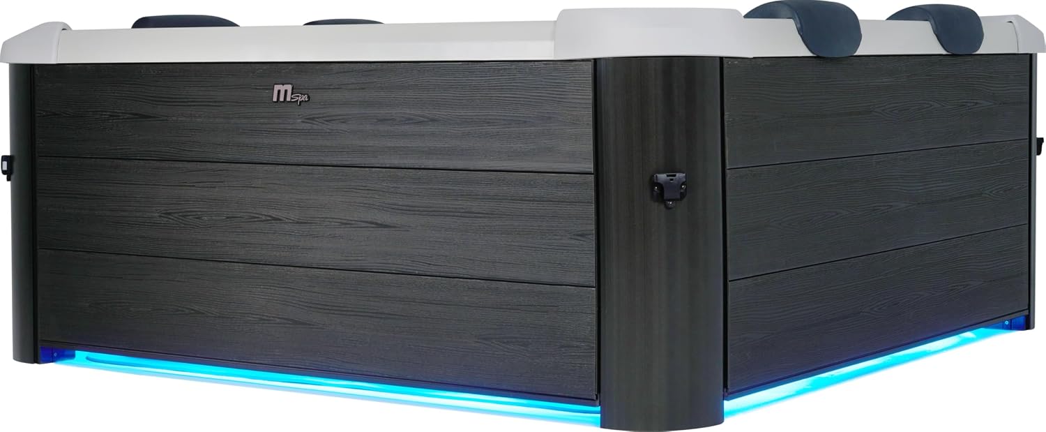 AQUALINE MSpa Oslo Carbon Grey 4-6 Person Portable Modular Hot Tub, WiFi Controlled 13A Plug & Play 2026 Model,Exterior LED Colour Lighting, Heats to 40°C, 120 Massage Air Jets, All Year Use-DIY Setup