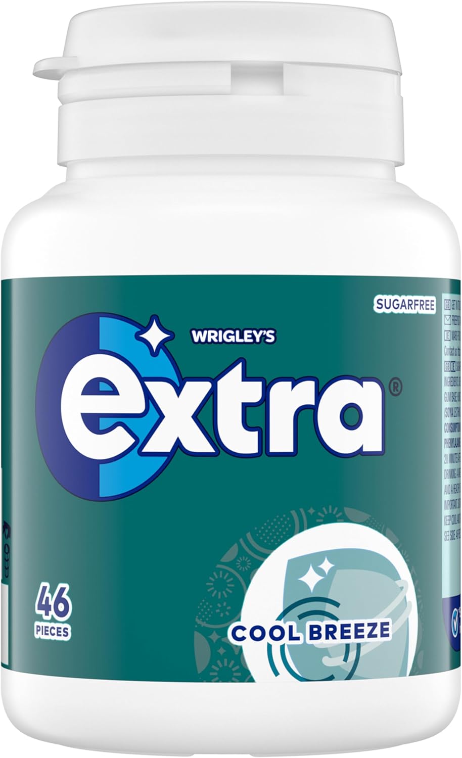 Wrigley's Extra Chewing Gum Bottle Sugar Free, Cool Breeze Flavour, 46 Pieces
