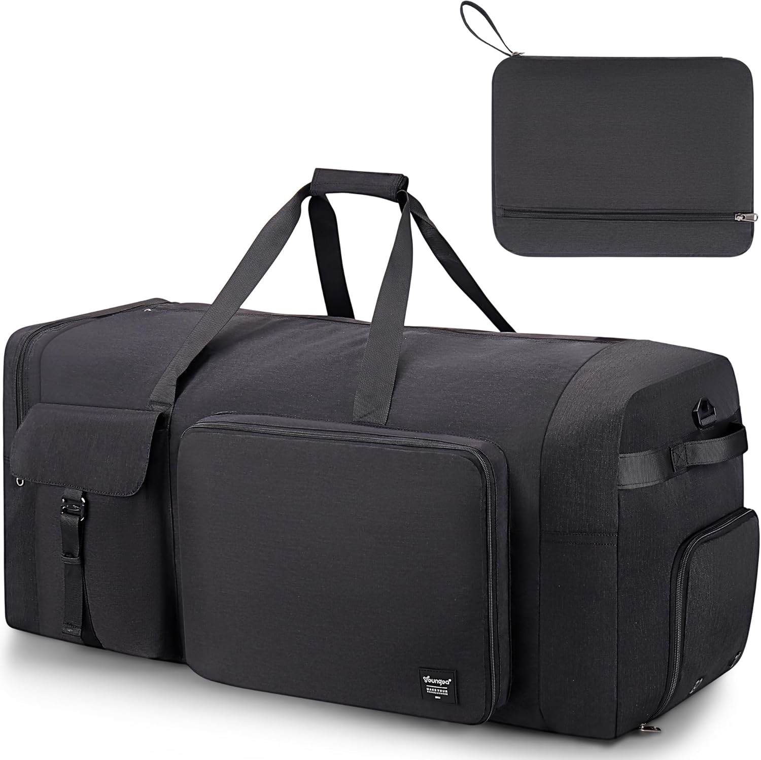 YOUNGOA 120L Foldable Travel Duffel Bag for Men & Women, Large Holdall Bag with Shoe Compartment, Lightweight Overnight Weekend Duffle Bag for Travel, Black