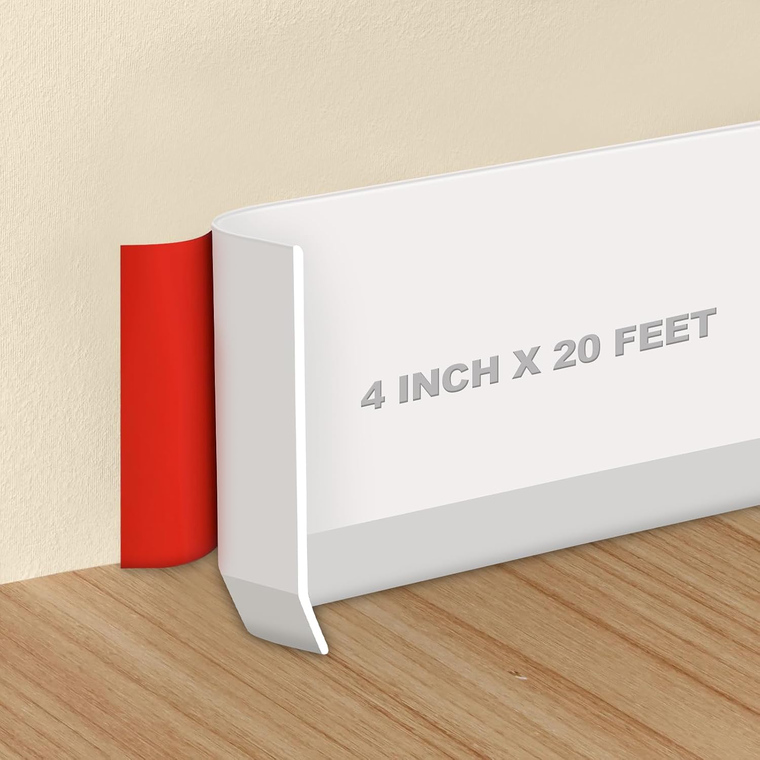 Storystore Wall Baseboard Trim 4 Inch x 20 Feet, Flexible Self-Adhesive Rubber Baseboard for Walls, Peel and Stick Wall Molding Trim