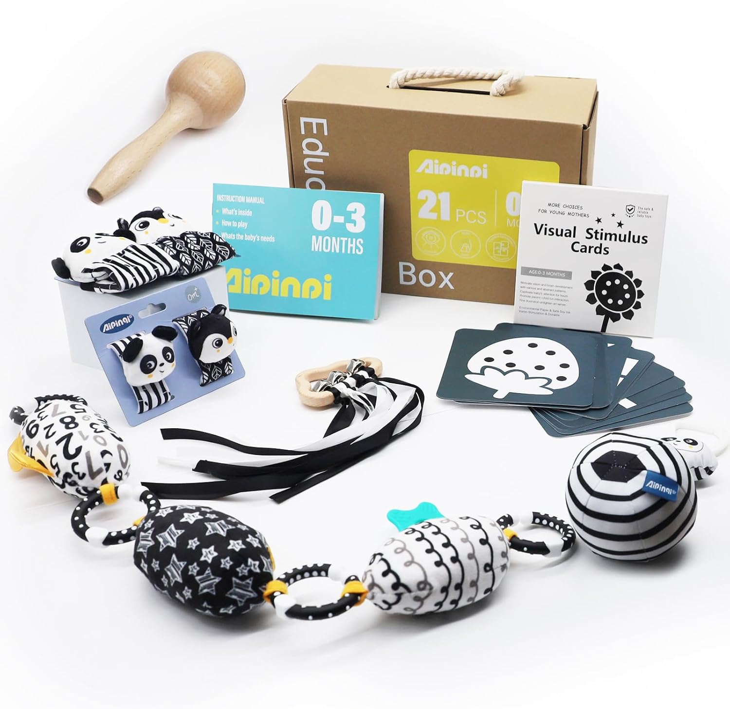 AIPINQI Black and White Sensory Toys, 7 In 1 Baby Toys 0 3 6 9 Months, Tummy Time Toy Newborn Toy Brain Development, High Contrast Soft Baby Book Infant Montessori Gift (0-3 MONTH)