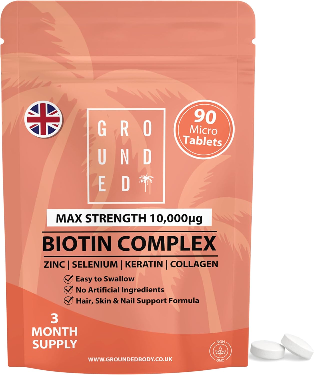 Hair Growth Biotin Complex 10,000mcg with Marine Collagen, Selenium, Keratin & Zinc | x90 Tablets | Hair Growth, Thickness, Strength & Volume | Men & Women Hair Support Supplement